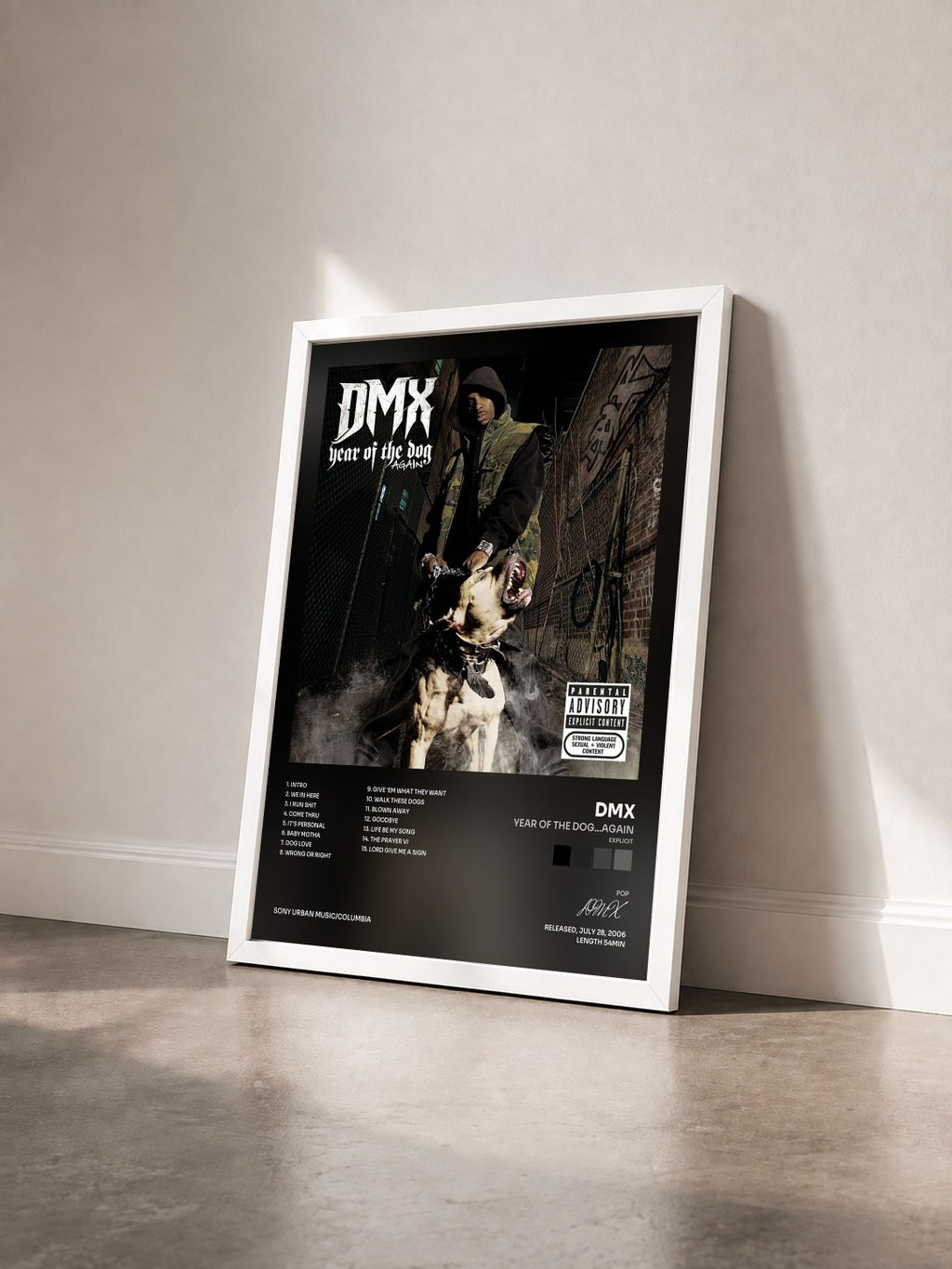 #blanc Year Of The Dog...Again (Explicit) di DMX in stampa incorniciata vista di tre quarti, cornice bianca