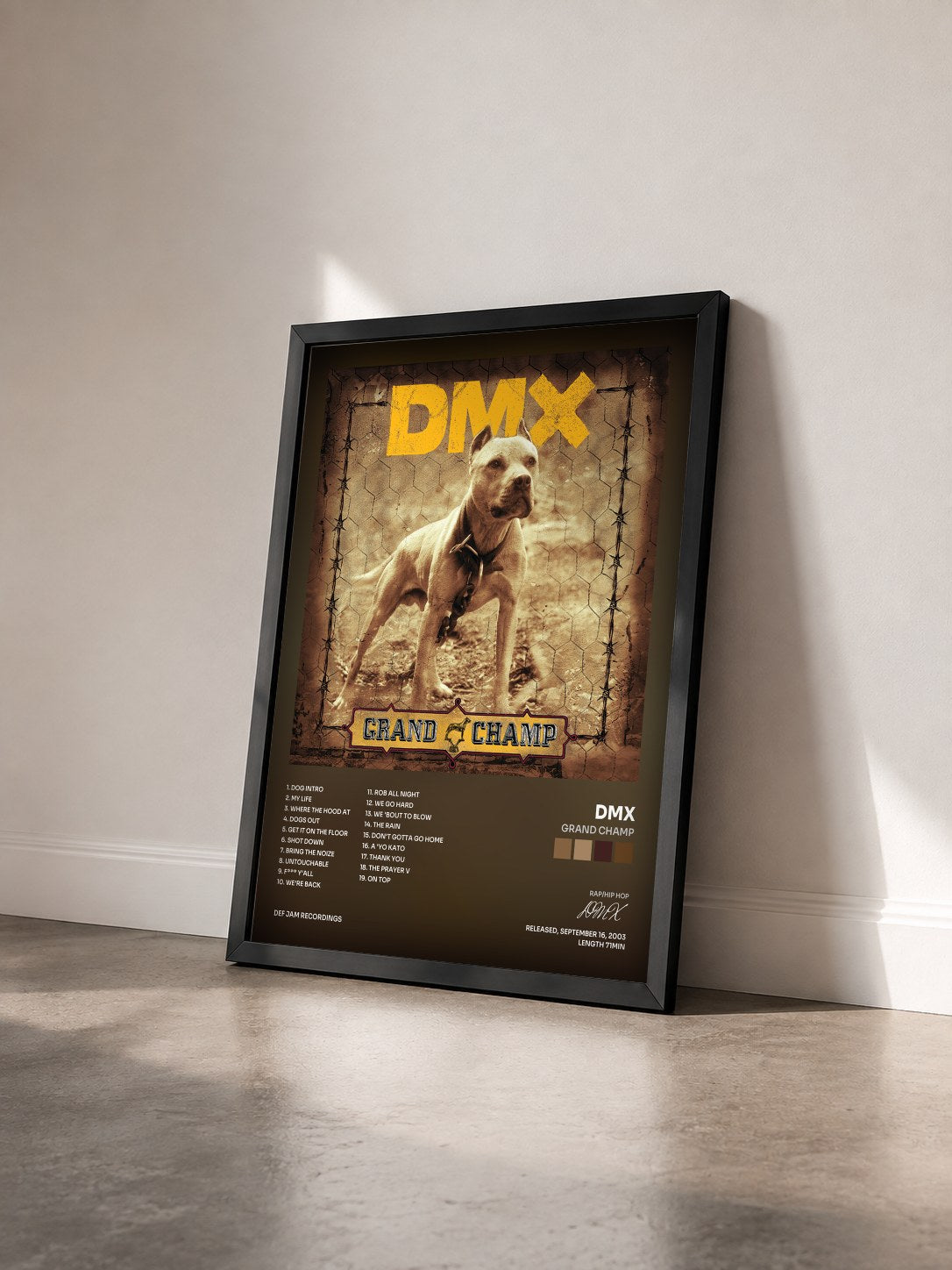 #noir Tableau de l'album Grand Champ de DMX vu de trois quarts, cadre noir