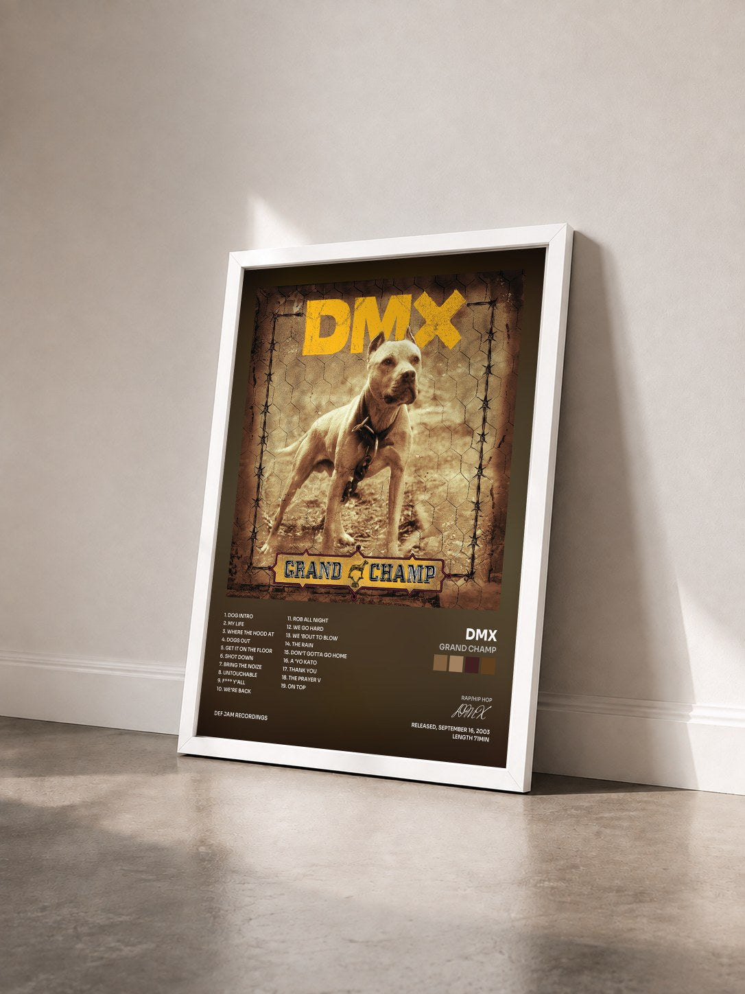 #blanc Tableau de l'album Grand Champ de DMX vu de trois quarts, cadre blanc
