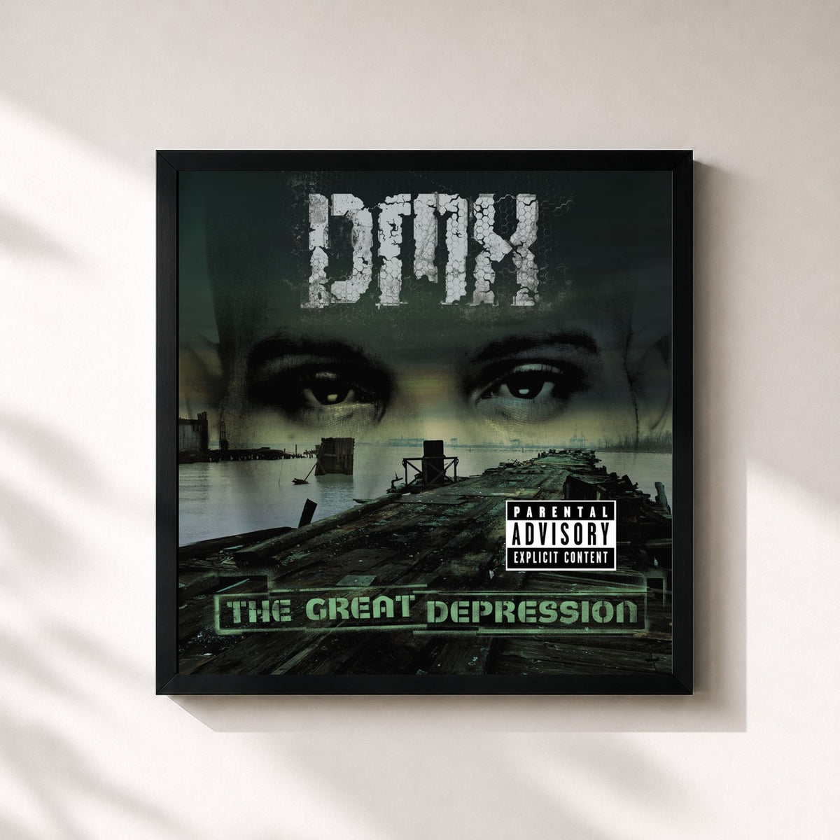#noir Tableau carré de l'album The Great Depression de DMX, cadre noir 32x32 cm