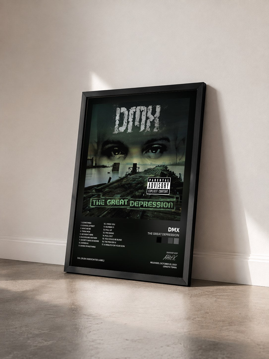 #noir Tableau de l'album The Great Depression de DMX vu de trois quarts, cadre noir