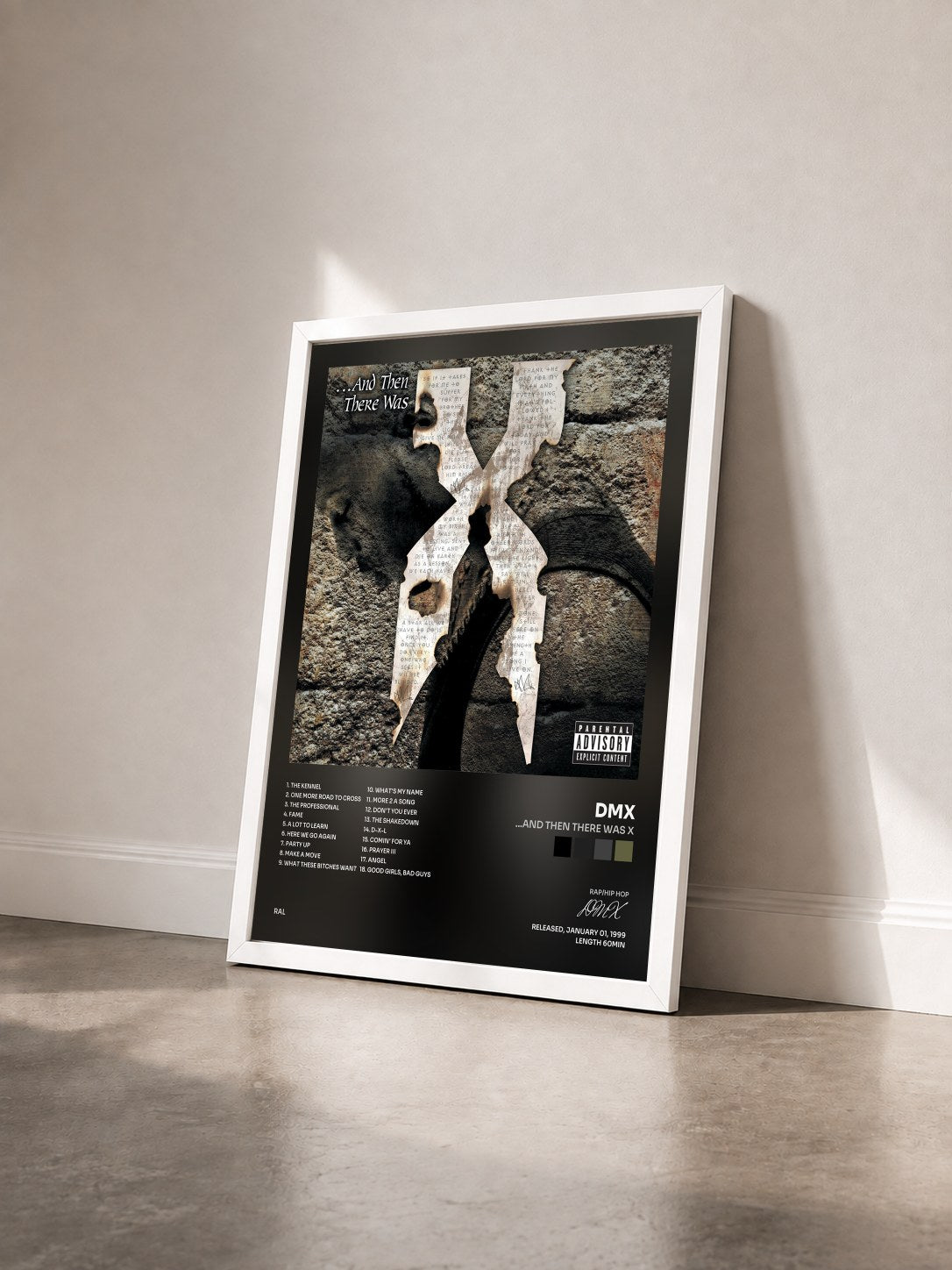 #blanc Tableau de l'album ...And Then There Was X de DMX vu de trois quarts, cadre blanc
