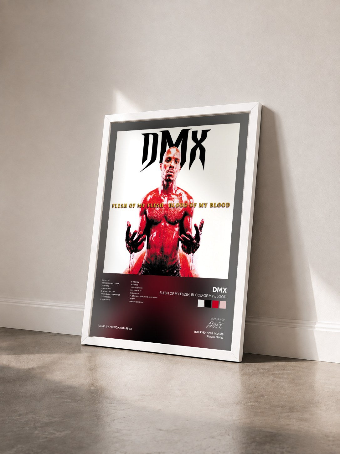 #blanc Tableau de l'album Flesh Of My Flesh, Blood Of My Blood de DMX vu de trois quarts, cadre blanc