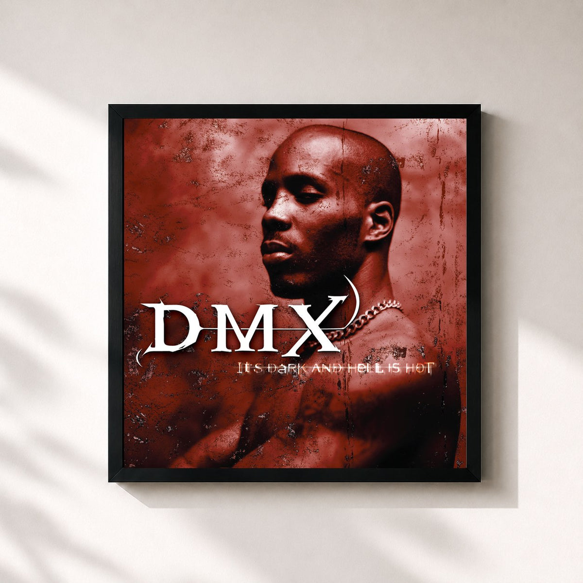 #noir Tableau carré de l'album It's Dark And Hell Is Hot de DMX, cadre noir 32x32 cm