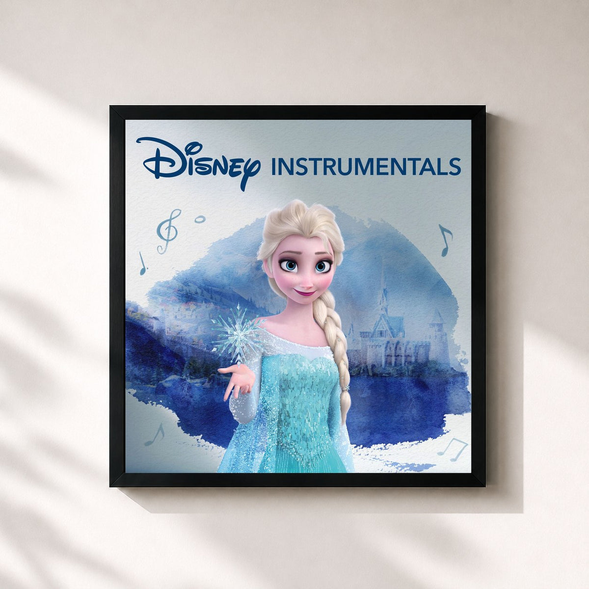 #noir Tableau carré de l'album Disney Instrumentals: Frozen de Disney, cadre noir 32x32 cm