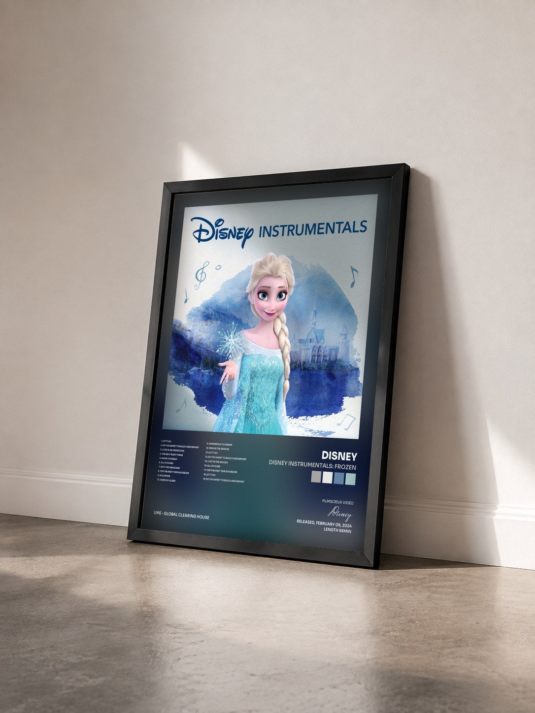 #noir Tableau de l'album Disney Instrumentals: Frozen de Disney vu de trois quarts, cadre noir