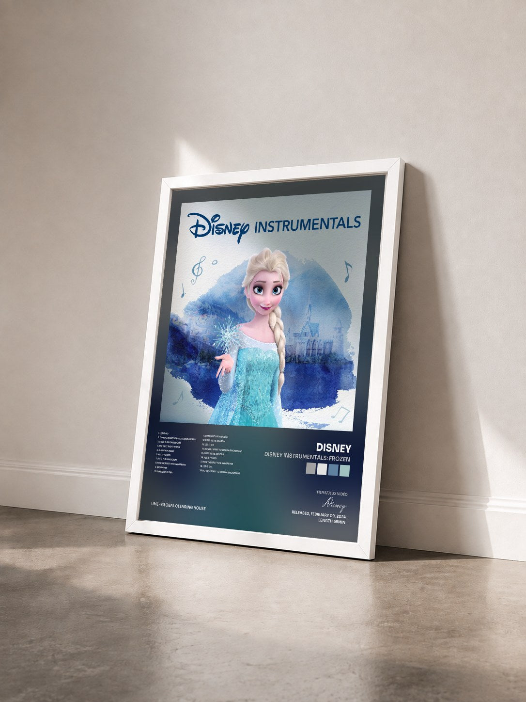 #blanc Tableau de l'album Disney Instrumentals: Frozen de Disney vu de trois quarts, cadre blanc
