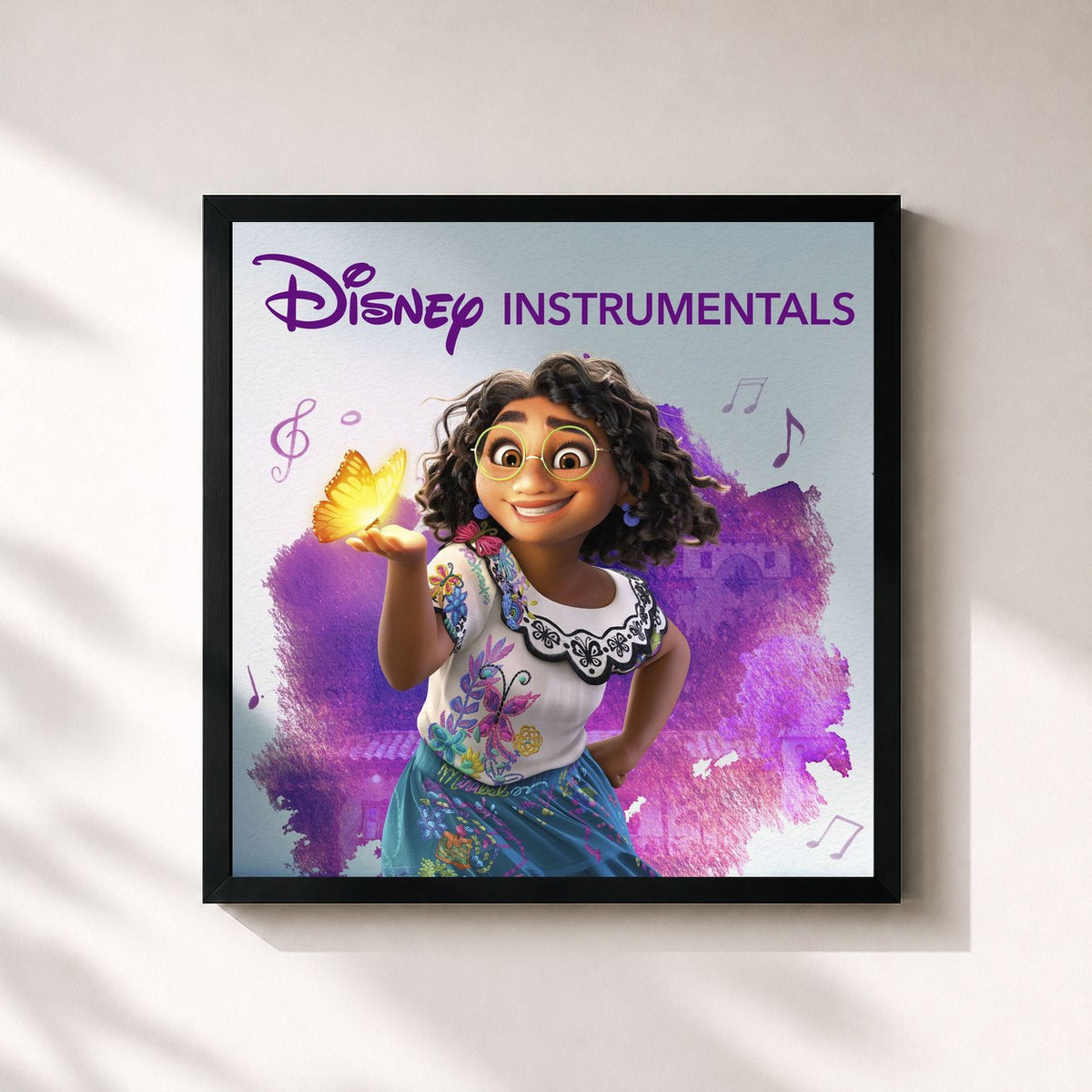#noir Tableau carré de l'album Disney Instrumentals: Encanto de Disney, cadre noir 32x32 cm
