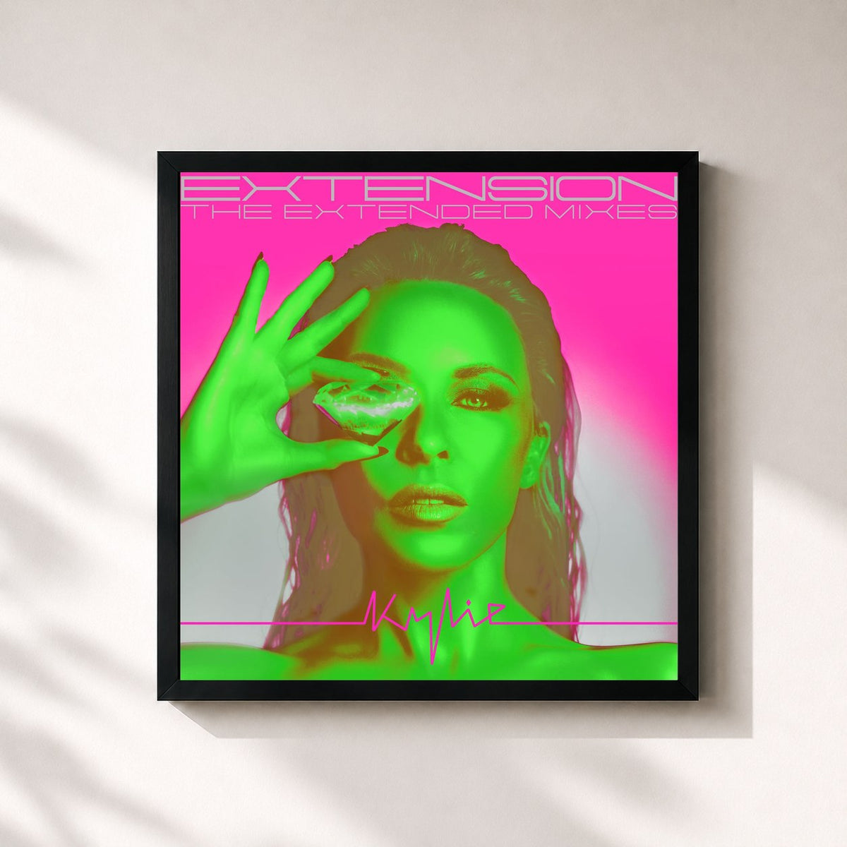 #noir Tableau carré de l'album Extension (The Extended Mixes) de Kylie Minogue, cadre noir 32x32 cm