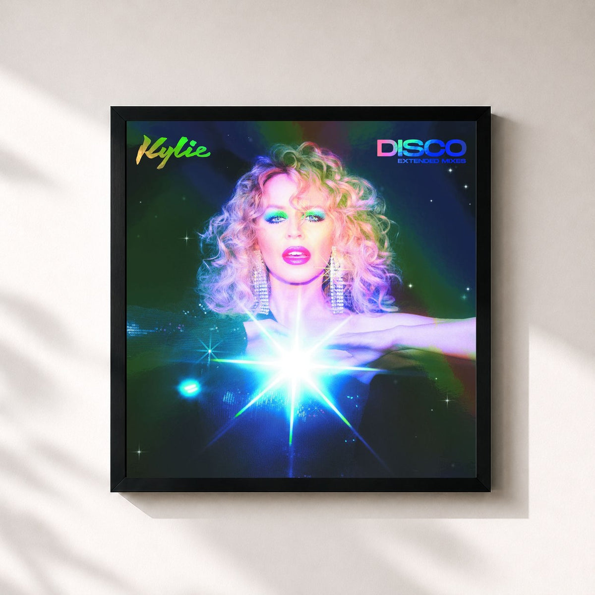 #noir Tableau carré de l'album DISCO (Extended Mixes) de Kylie Minogue, cadre noir 32x32 cm