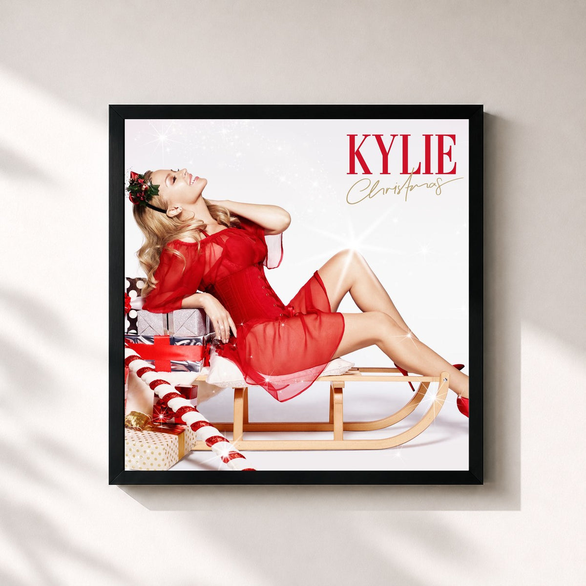 #noir Tableau carré de l'album Kylie Christmas de Kylie Minogue, cadre noir 32x32 cm