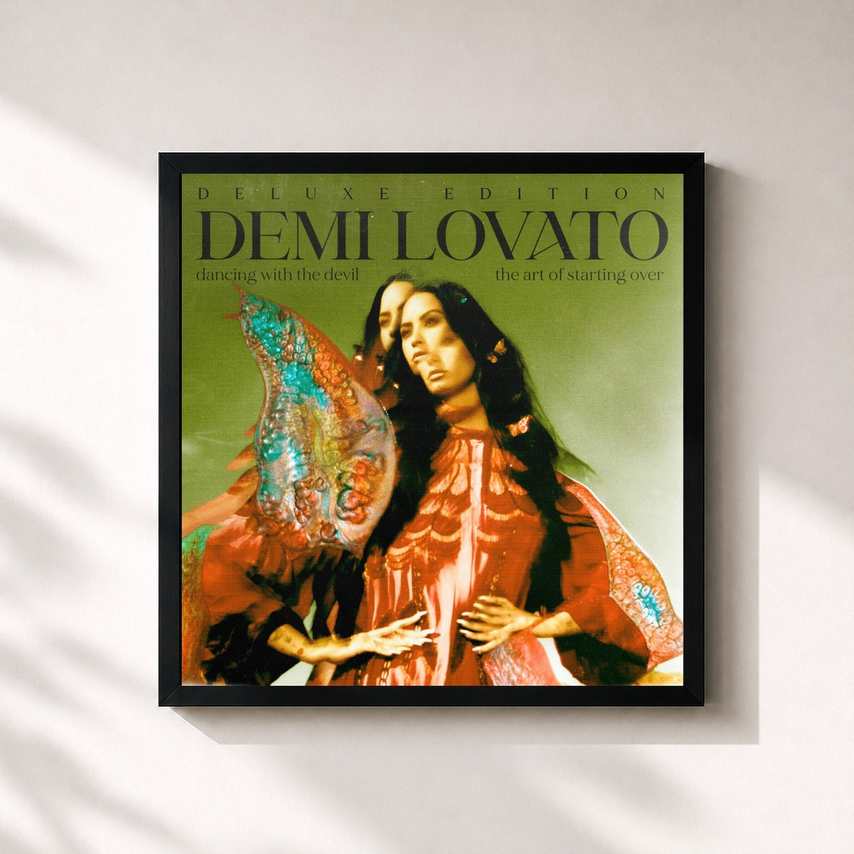 #noir Tableau carré de l'album Dancing With The Devil…The Art of Starting Over (Deluxe Edition) de Demi Lovato, cadre noir 32x32 cm
