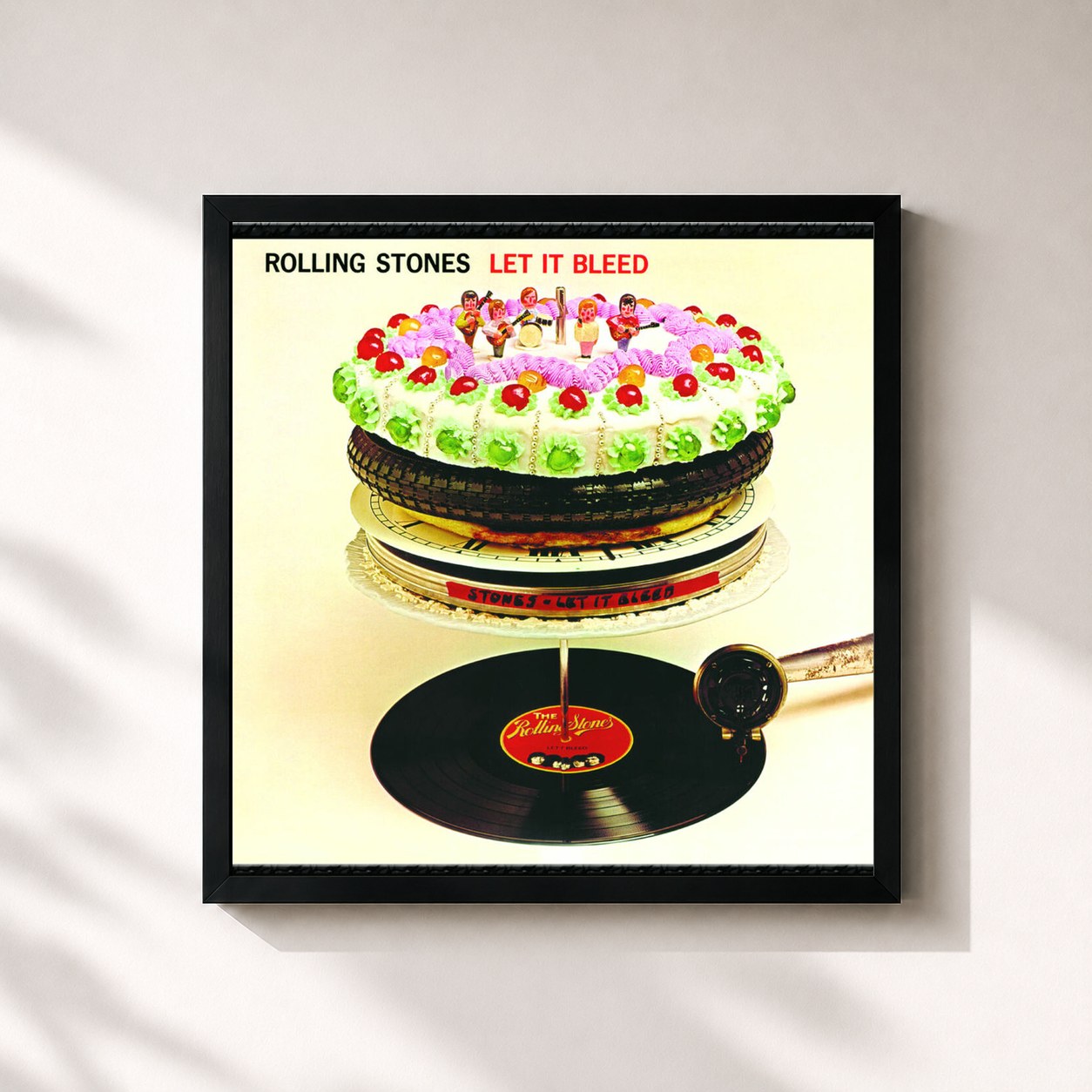 #noir Let It Bleed de The Rolling Stones en lámina cuadrada enmarcada, marco negro de 32x32 cm
