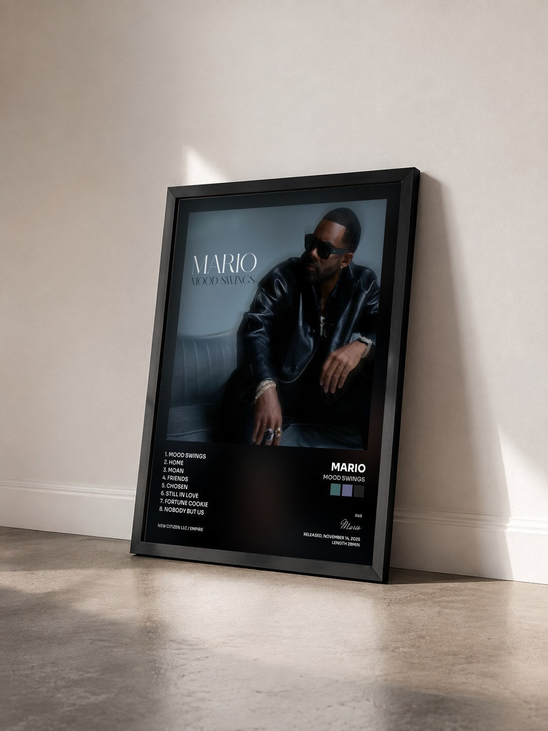 #noir Tableau de l'album Mood Swings de Mario vu de trois quarts, cadre noir