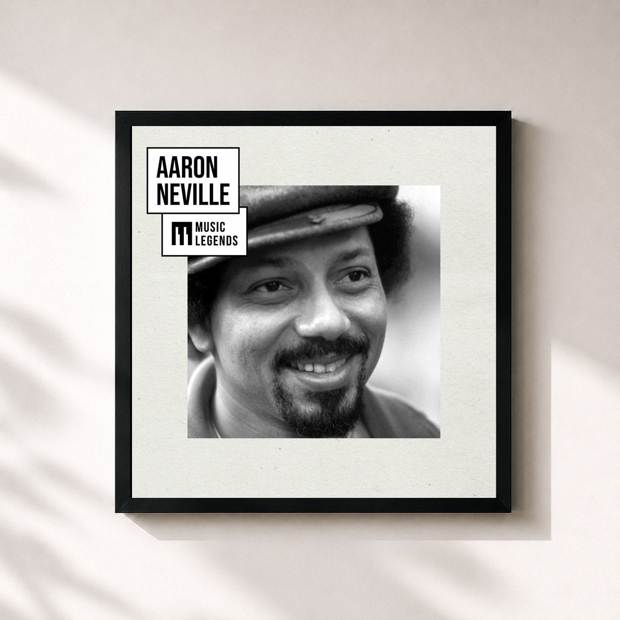#noir Tableau carré de l'album Music Legends Aaron Neville: The Velvet Voice of Soul de Aaron Neville, cadre noir 32x32 cm