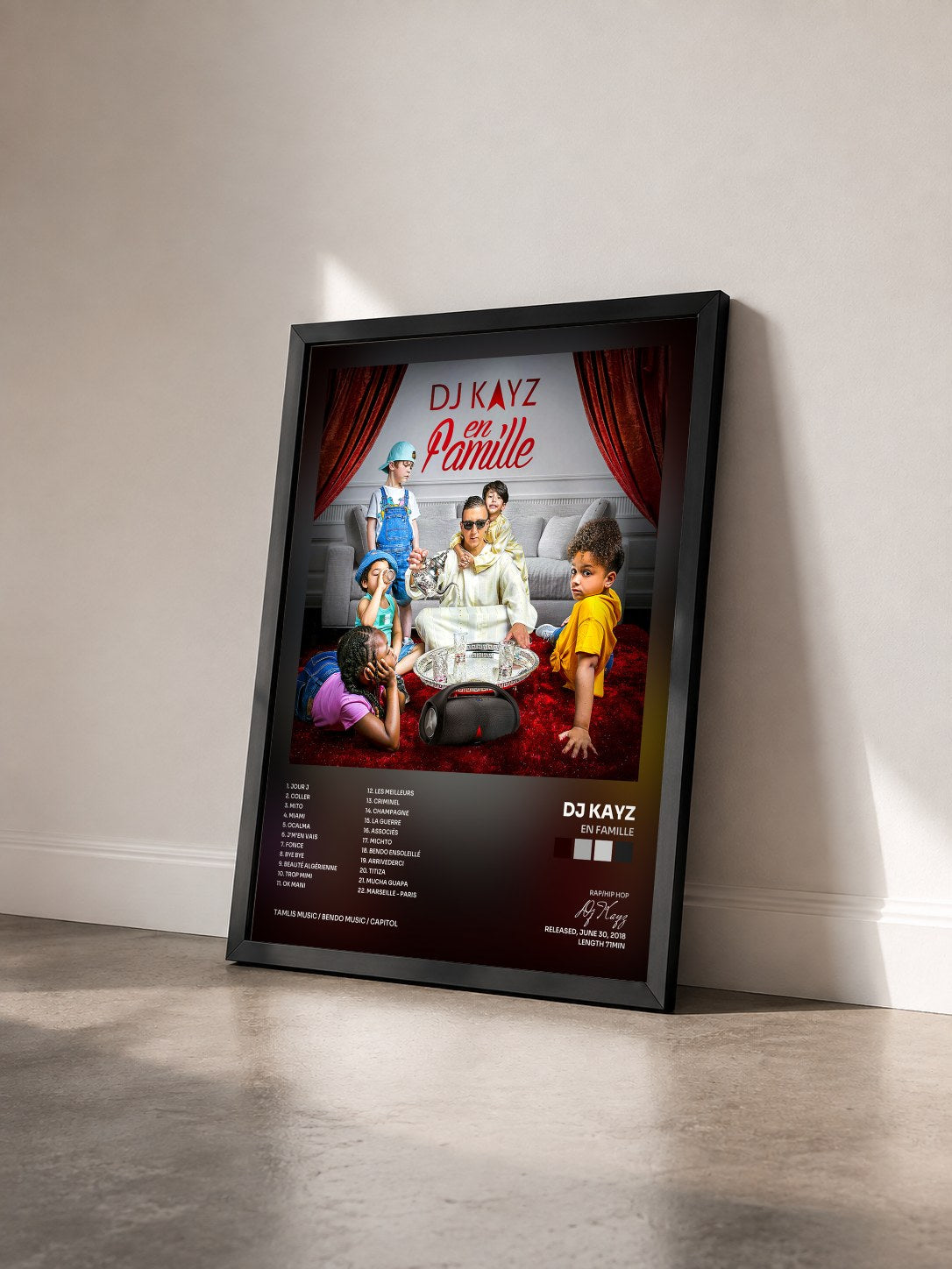 #noir En famille by Dj Kayz as a framed art print seen at an angle, black frame