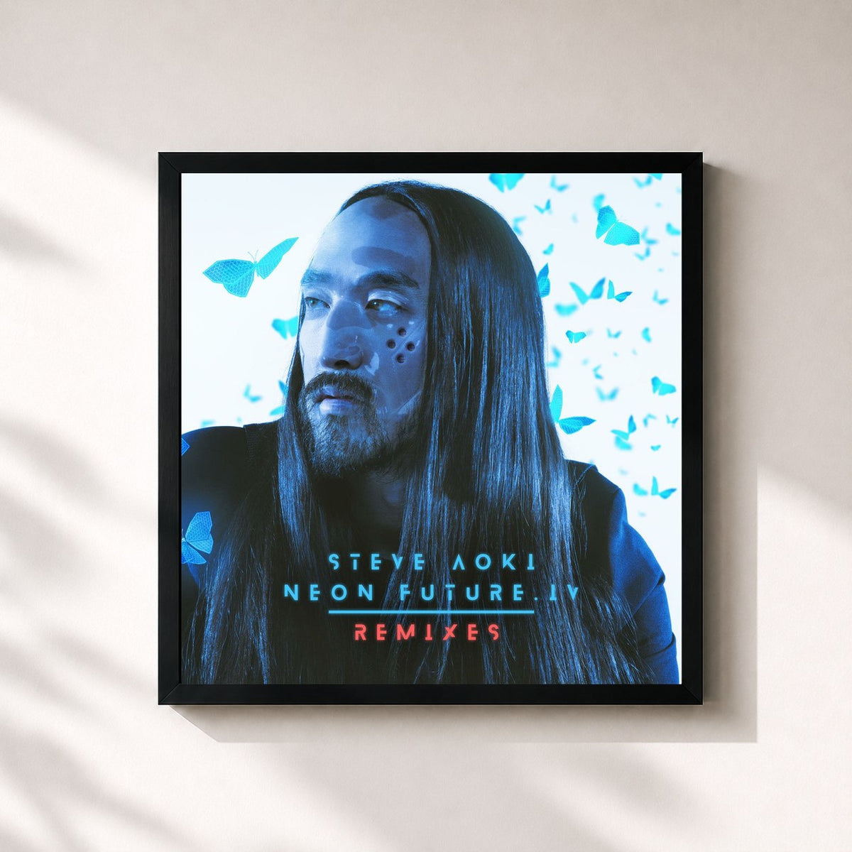 #noir Tableau carré de l'album Neon Future IV de Steve Aoki, cadre noir 32x32 cm