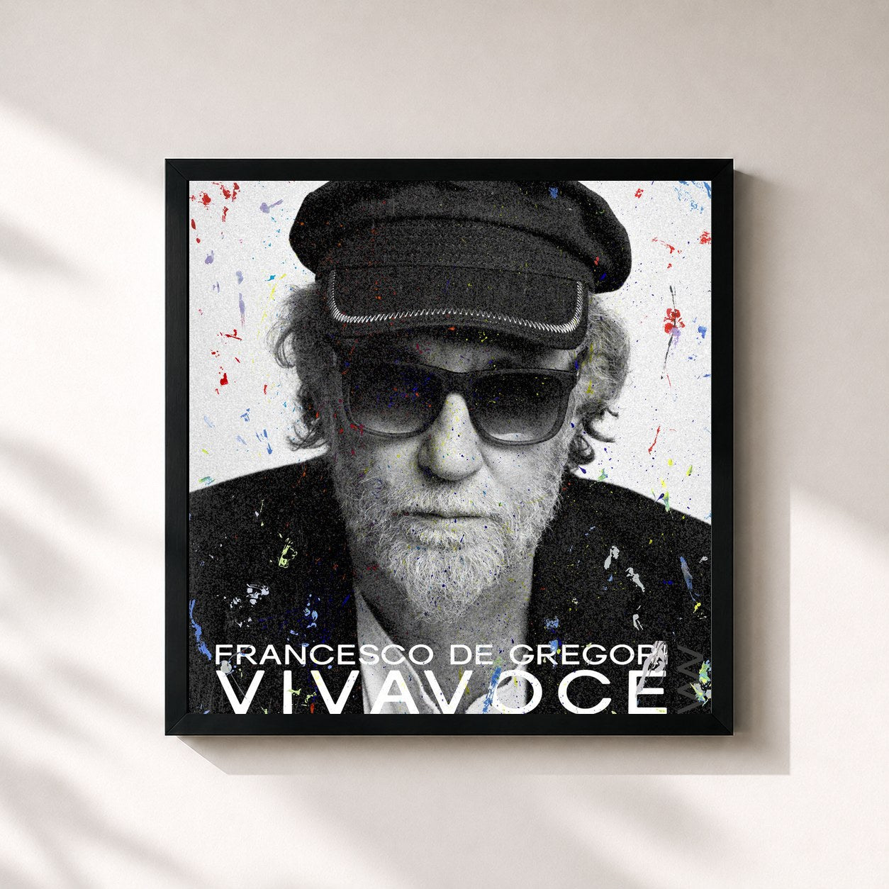 #noir Tableau carré de l'album Vivavoce de Francesco De Gregori, cadre noir 32x32 cm