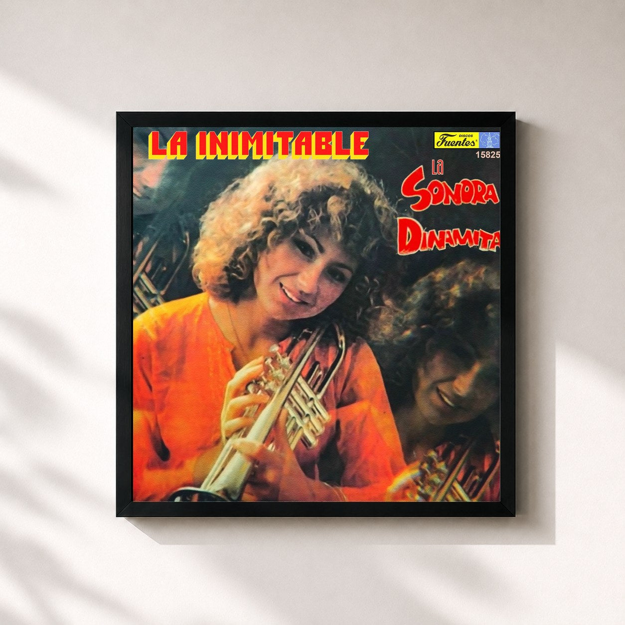 #noir Tableau carré de l'album La Inimitable de La Sonora Dinamita, cadre noir 32x32 cm
