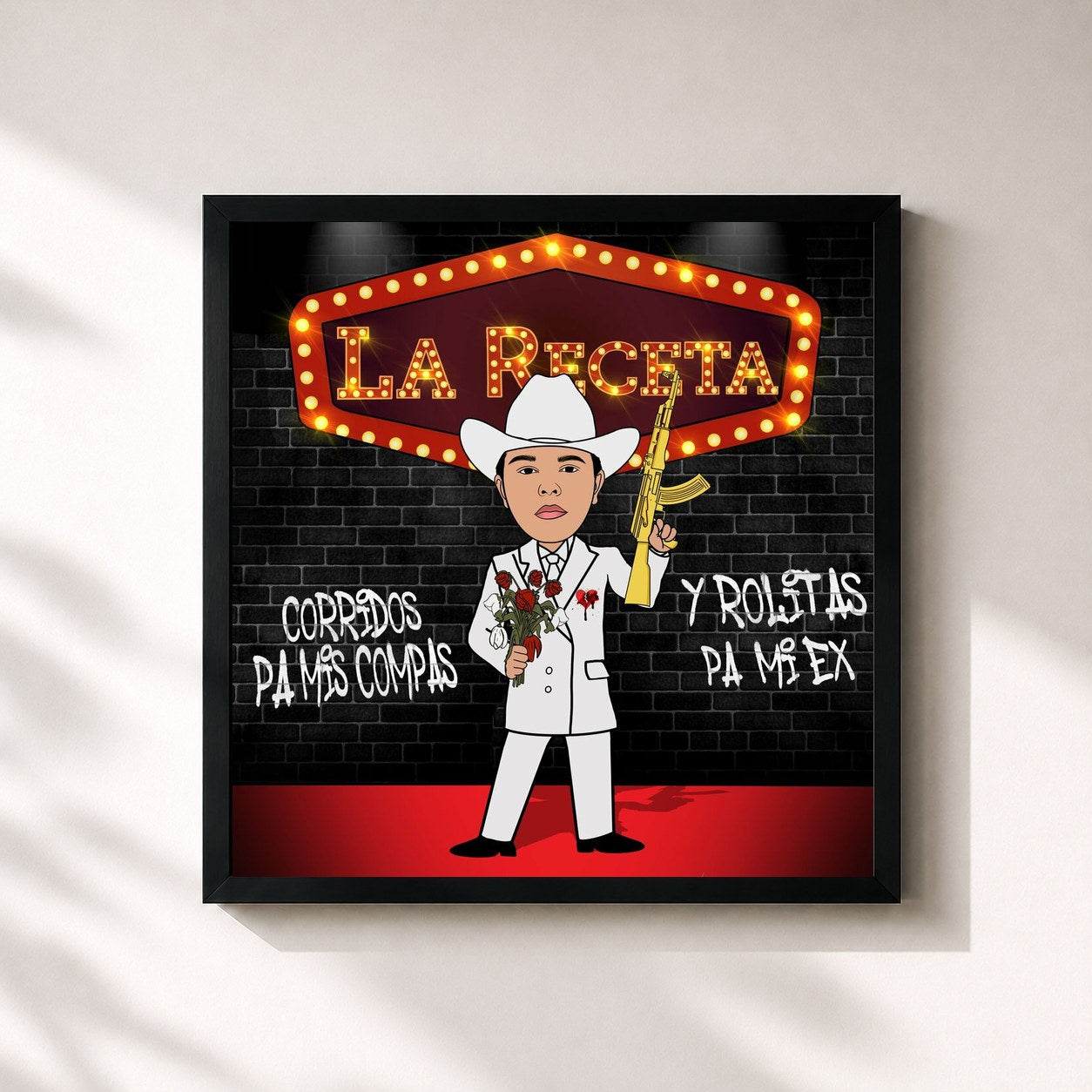 #noir Tableau carré de l'album Corridos Pa Mis Compas Y Rolitas Pa Mi Ex de LA RECETA, cadre noir 32x32 cm