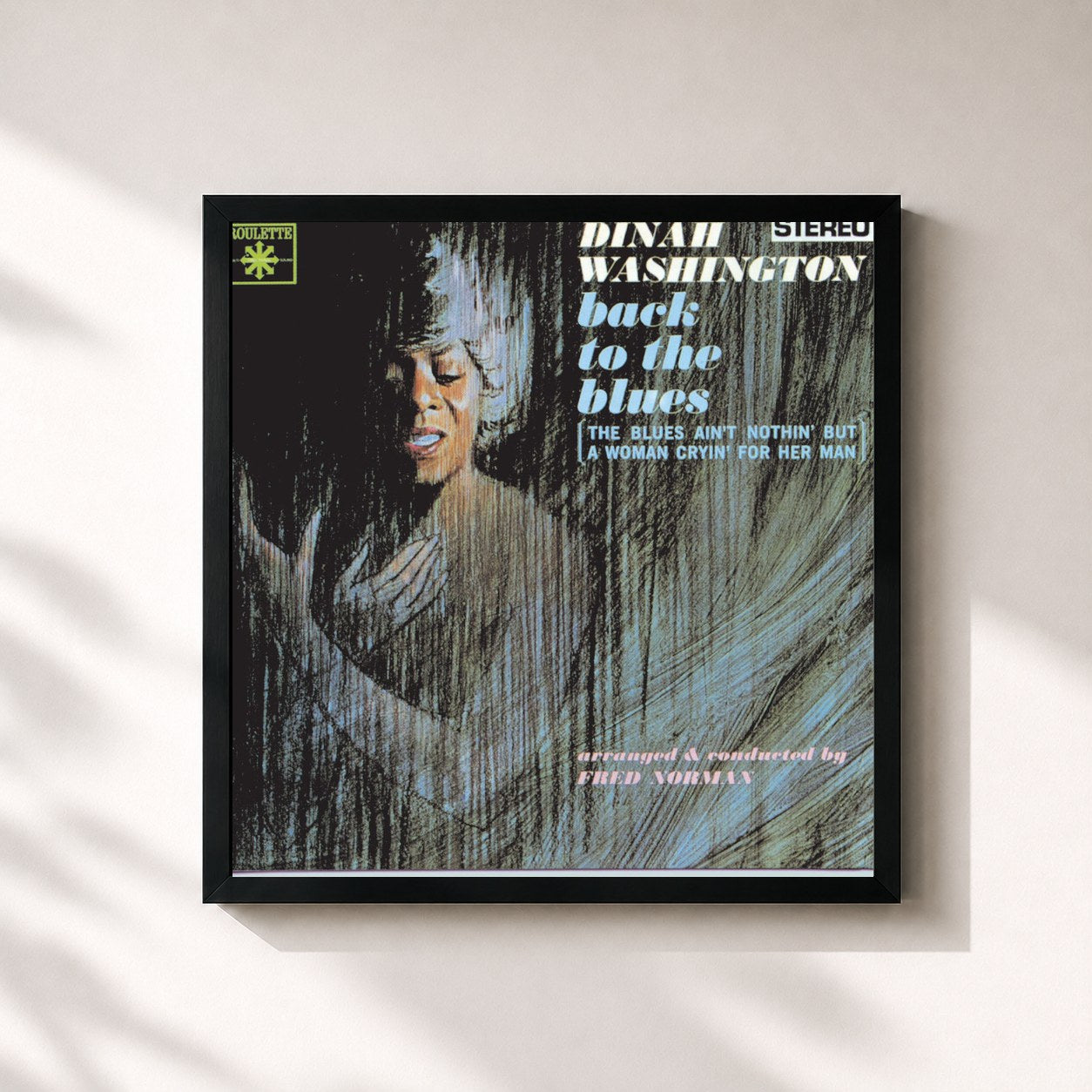 #noir Tableau carré de l'album Back To The Blues de Dinah Washington, cadre noir 32x32 cm