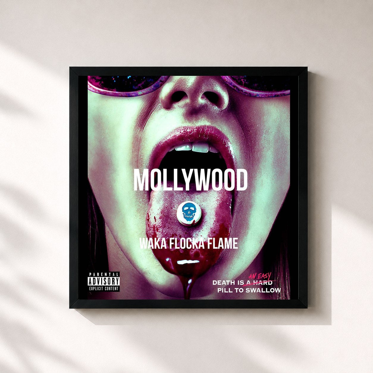 #noir Tableau carré de l'album Mollywood de Waka Flocka Flame, cadre noir 32x32 cm
