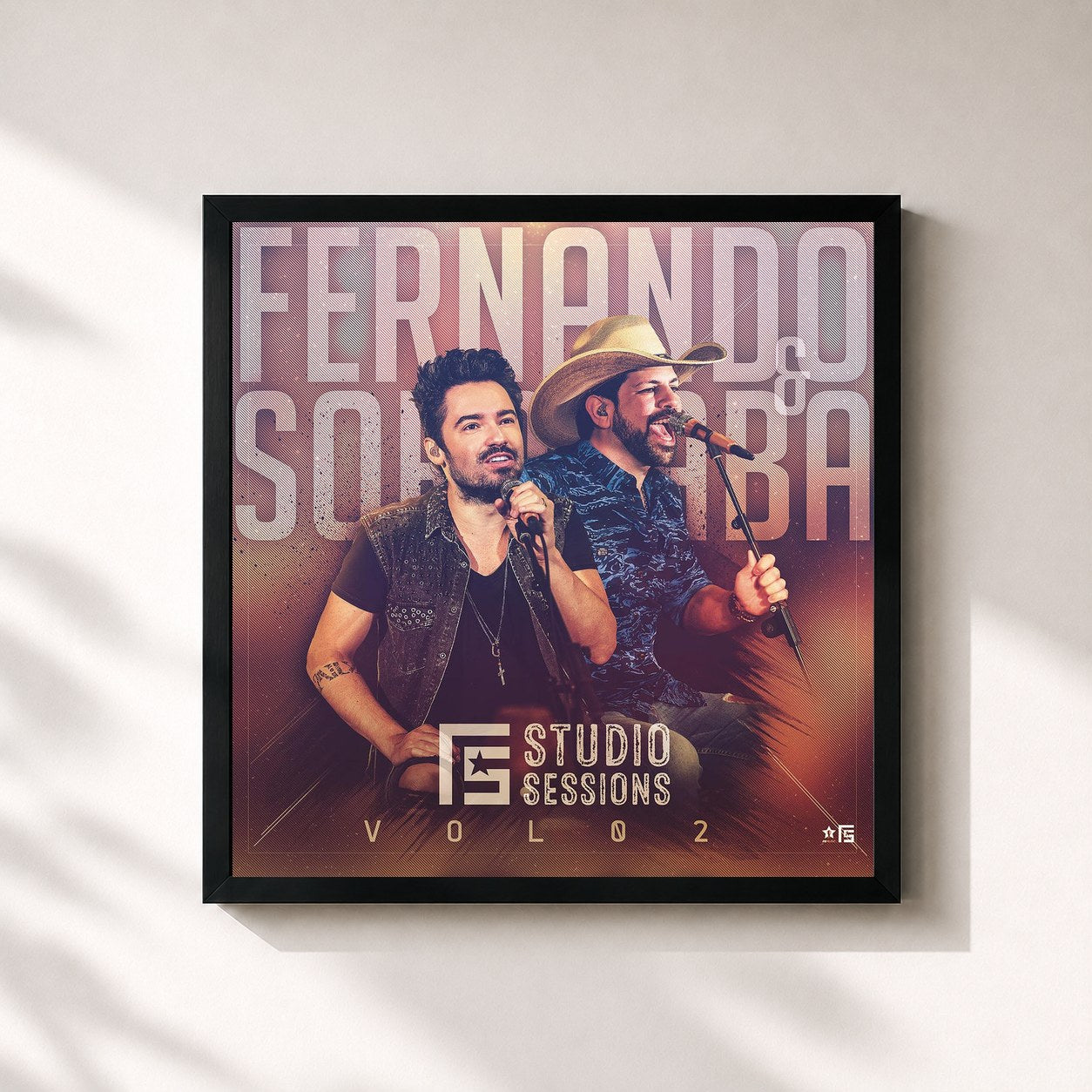 #noir Tableau carré de l'album Studio Sessions, Vol. 2 de Fernando & Sorocaba, cadre noir 32x32 cm