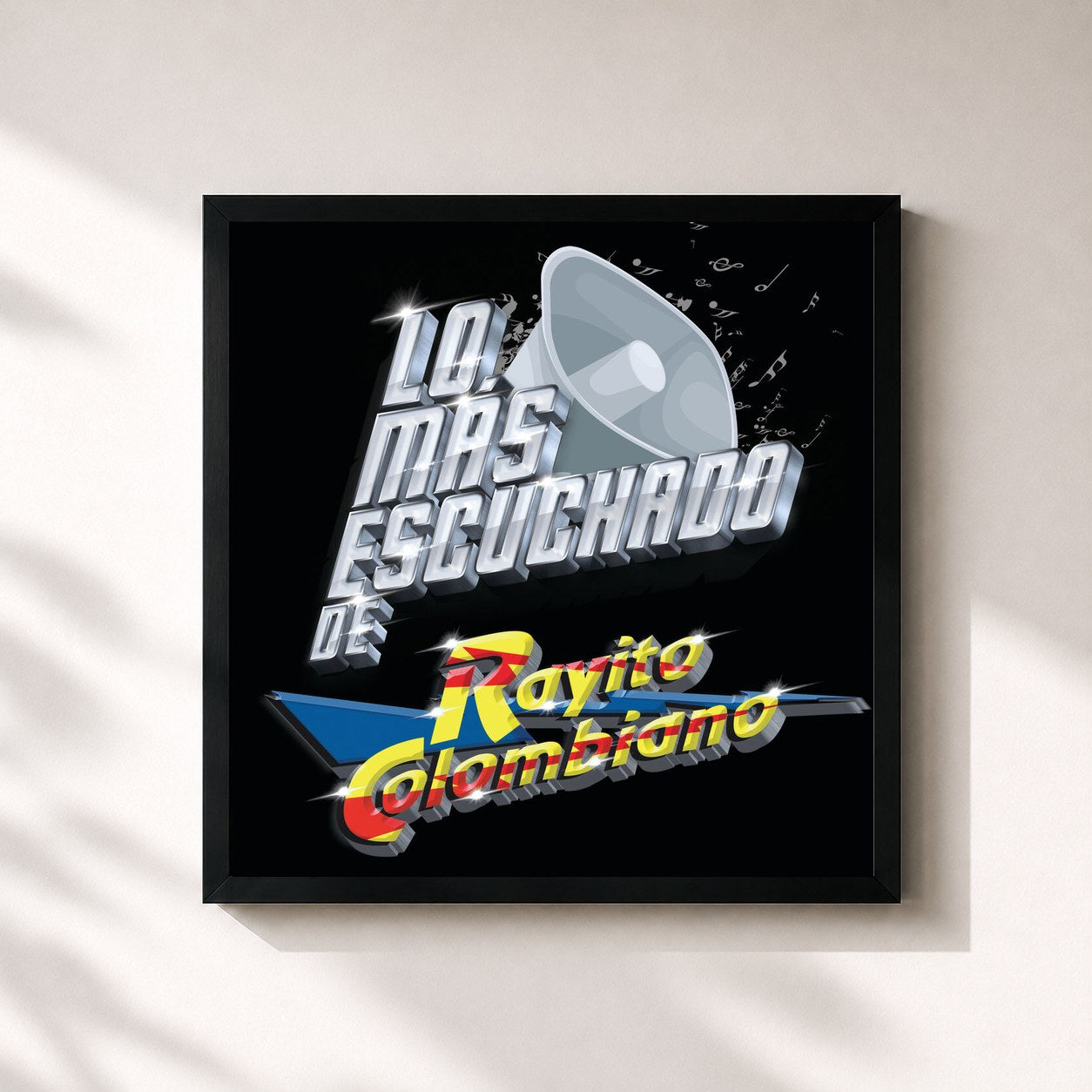 #noir Tableau carré de l'album Lo Más Escuchado De de Rayito Colombiano, cadre noir 32x32 cm
