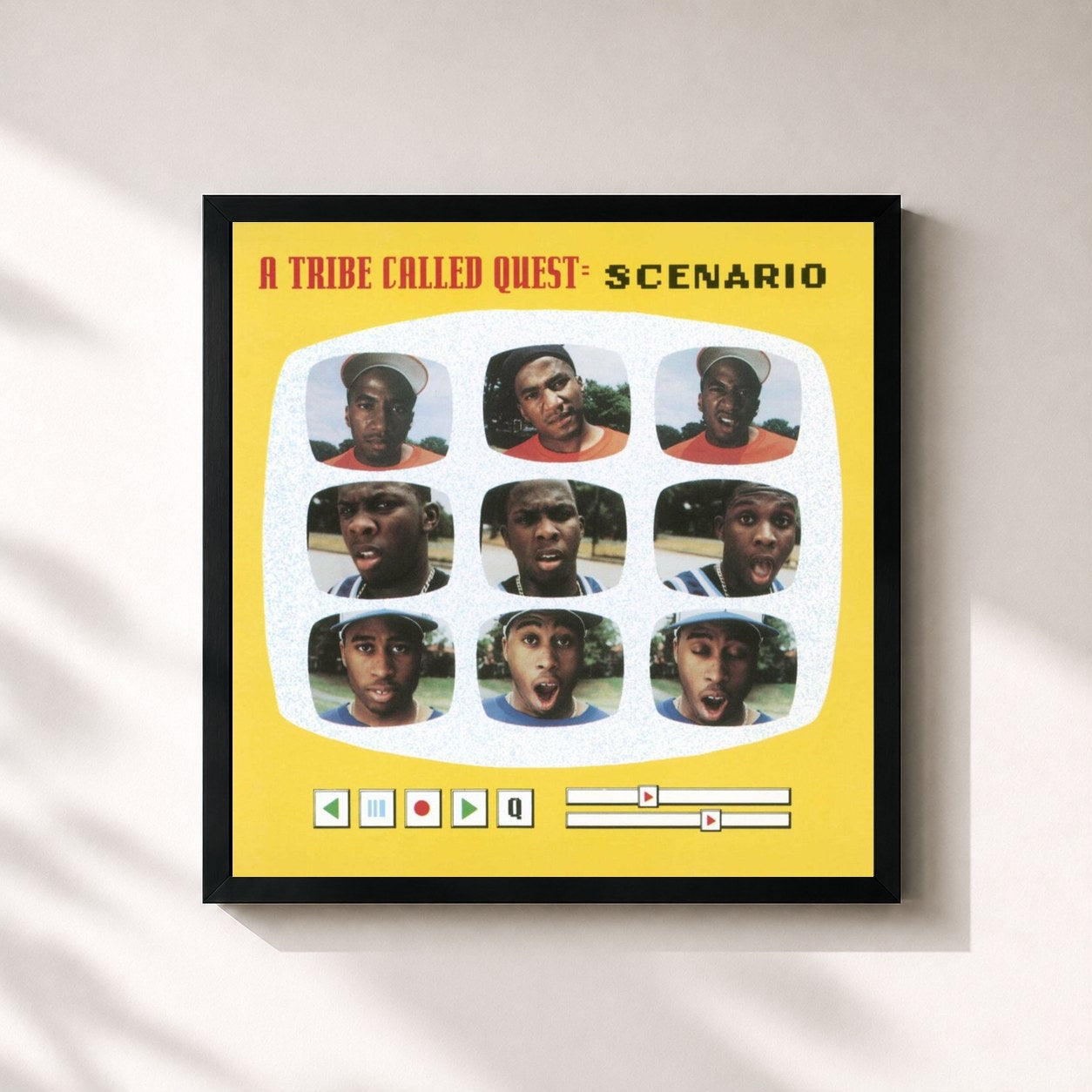 #noir Tableau carré de l'album Scenario (Remixes) de A Tribe Called Quest, cadre noir 32x32 cm