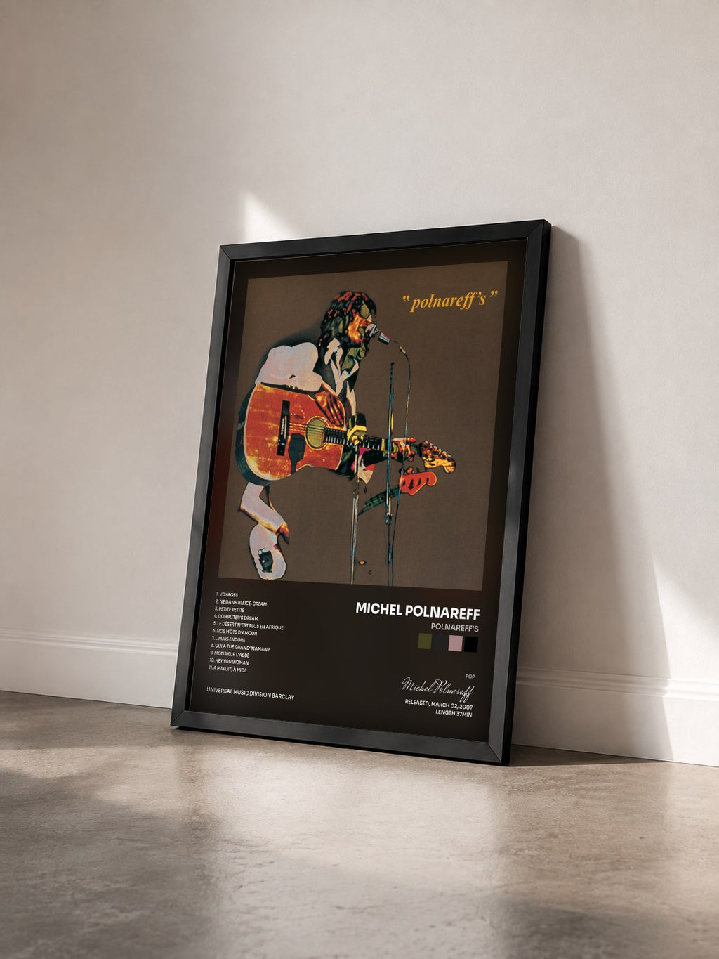 #noir Polnareff's by Michel Polnareff as a framed art print seen at an angle, black frame