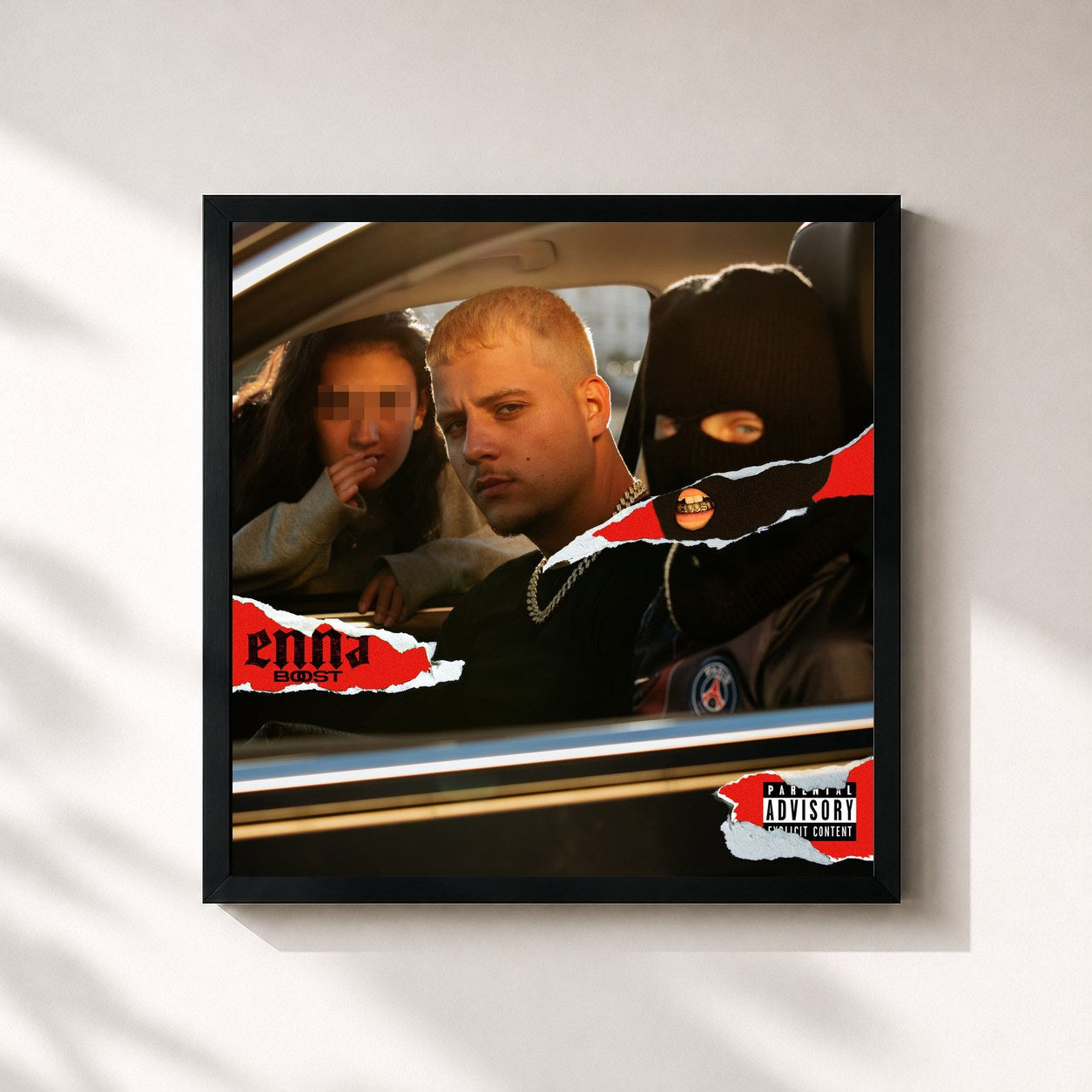 #noir Tableau carré de l'album Enna Boost de PLK, cadre noir 32x32 cm