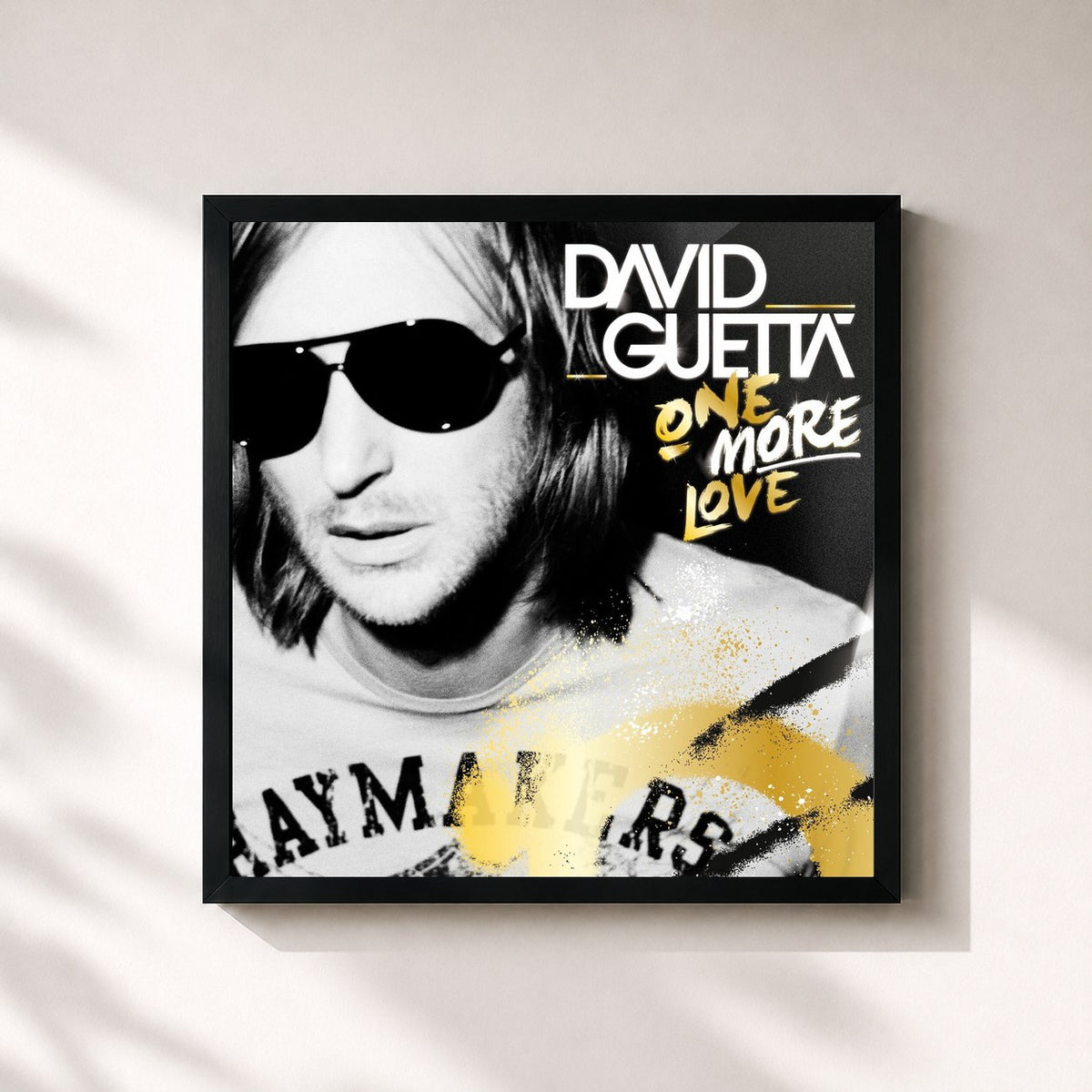 #noir Tableau carré de l'album One More Love (Deluxe) de David Guetta, cadre noir 32x32 cm