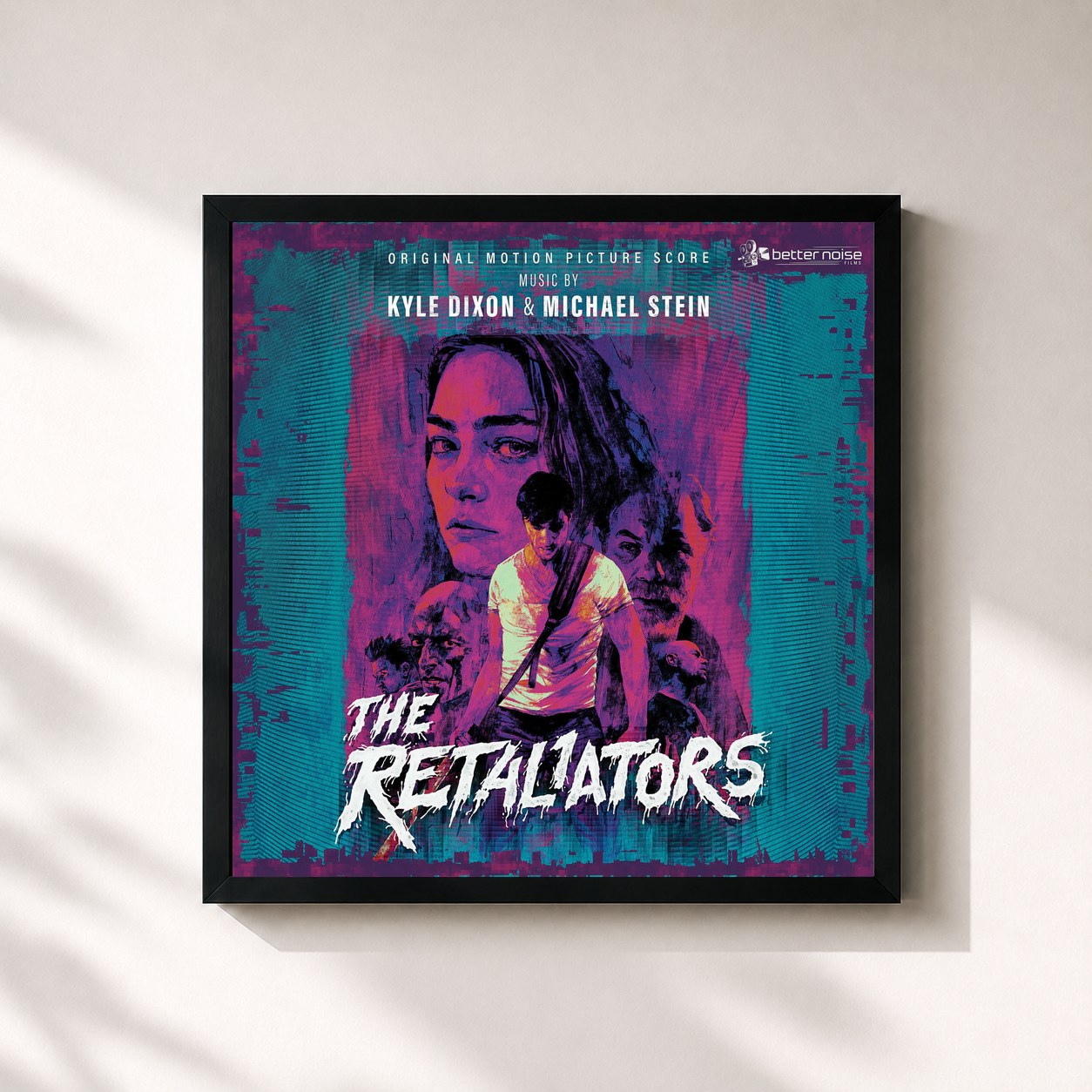 #noir Tableau carré de l'album The Retaliators Soundtrack Score de Kyle Dixon & Michael Stein, cadre noir 32x32 cm