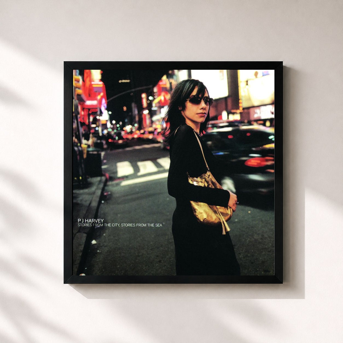 #noir Tableau carré de l'album Stories From The City, Stories From The Sea de PJ Harvey, cadre noir 32x32 cm