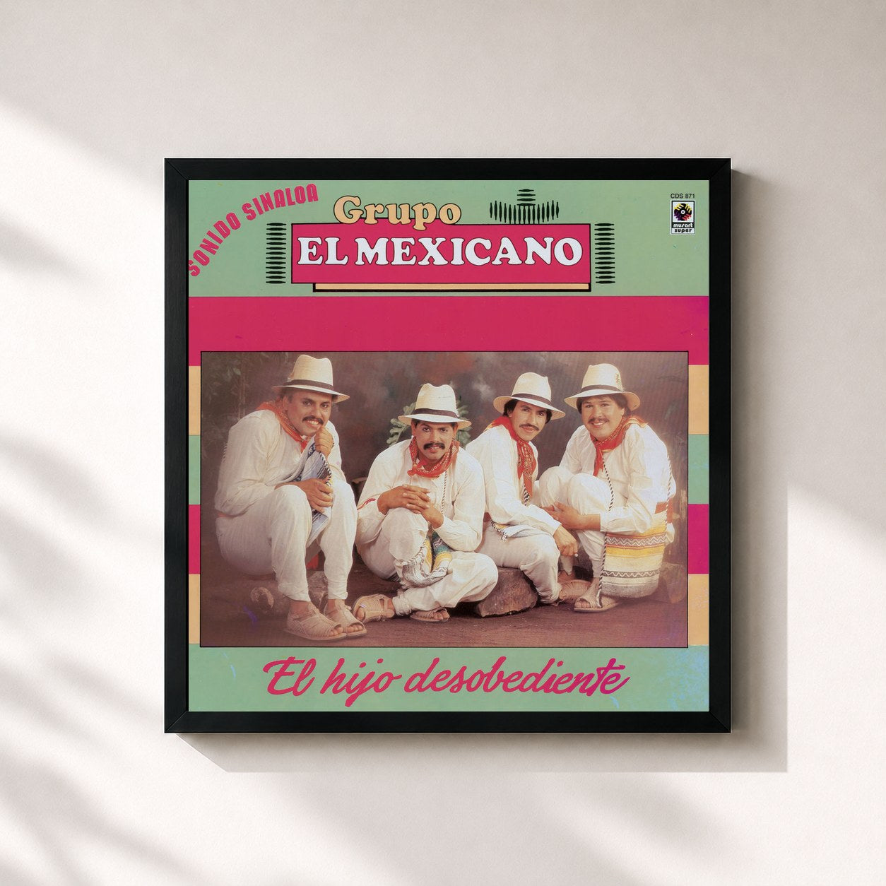 #noir Tableau carré de l'album El Hijo Desobediente de Mi Banda El Mexicano, cadre noir 32x32 cm