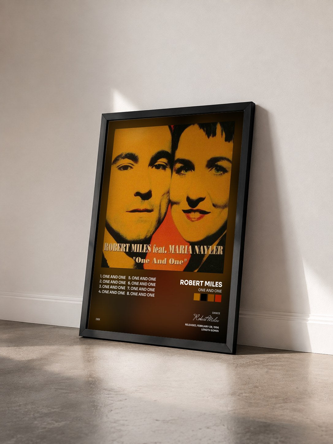 #noir One and One by Robert Miles as a framed art print seen at an angle, black frame