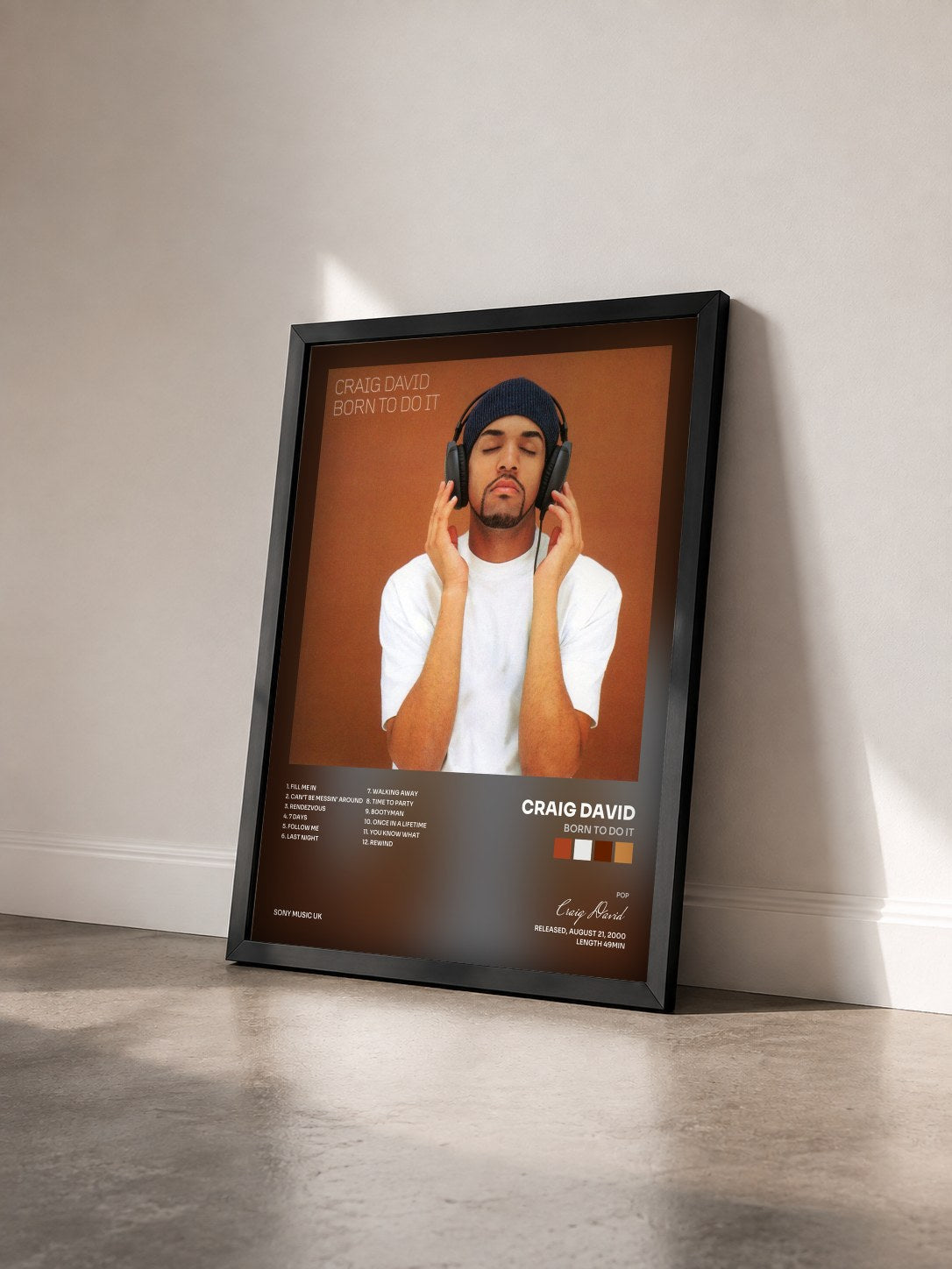 #noir Tableau de l'album Born to Do It de Craig David vu de trois quarts, cadre noir