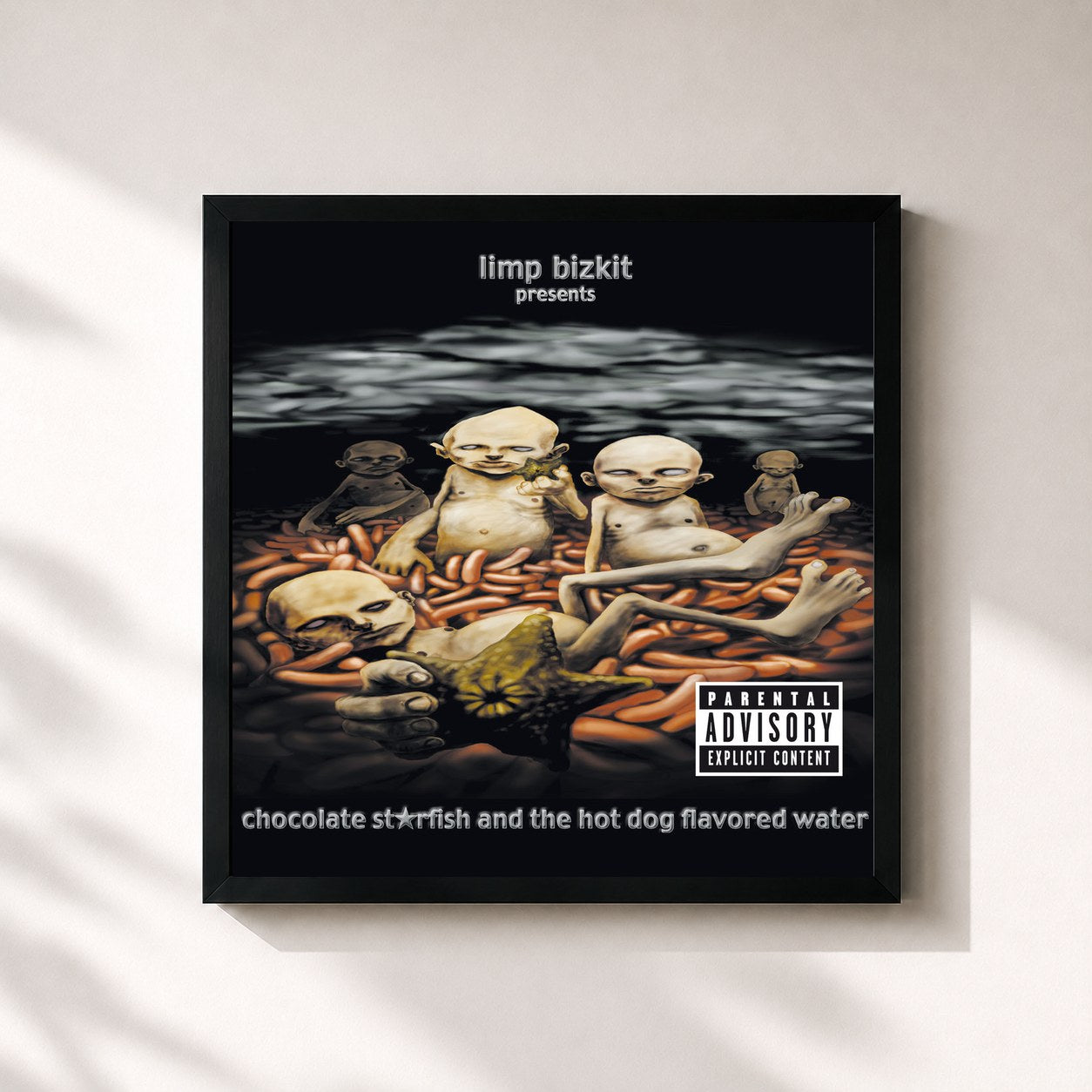 #noir Tableau carré de l'album Chocolate Starfish And The Hot Dog Flavored Water de Limp Bizkit, cadre noir 32x32 cm