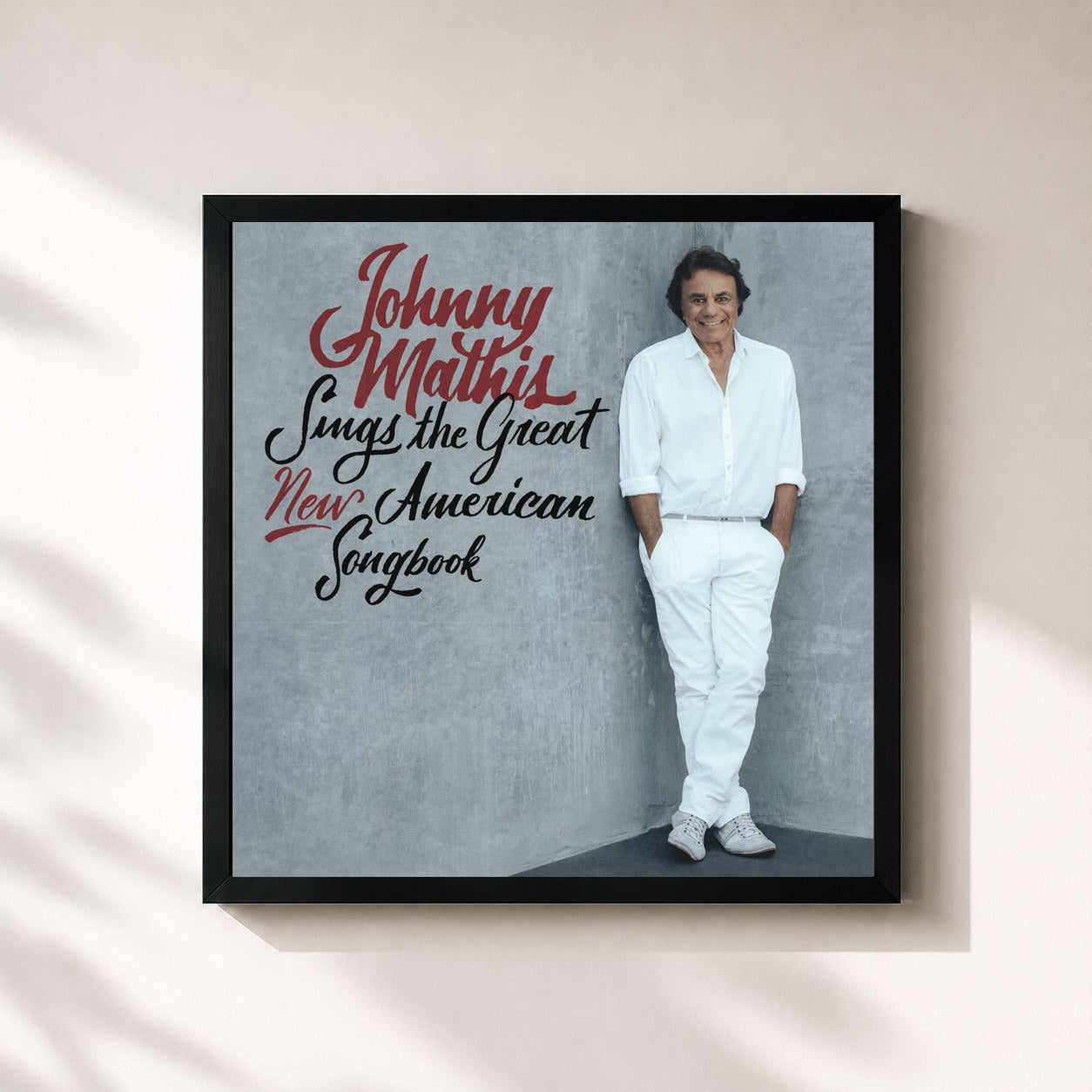 #noir Tableau carré de l'album Johnny Mathis Sings The Great New American Songbook de Johnny Mathis, cadre noir 32x32 cm