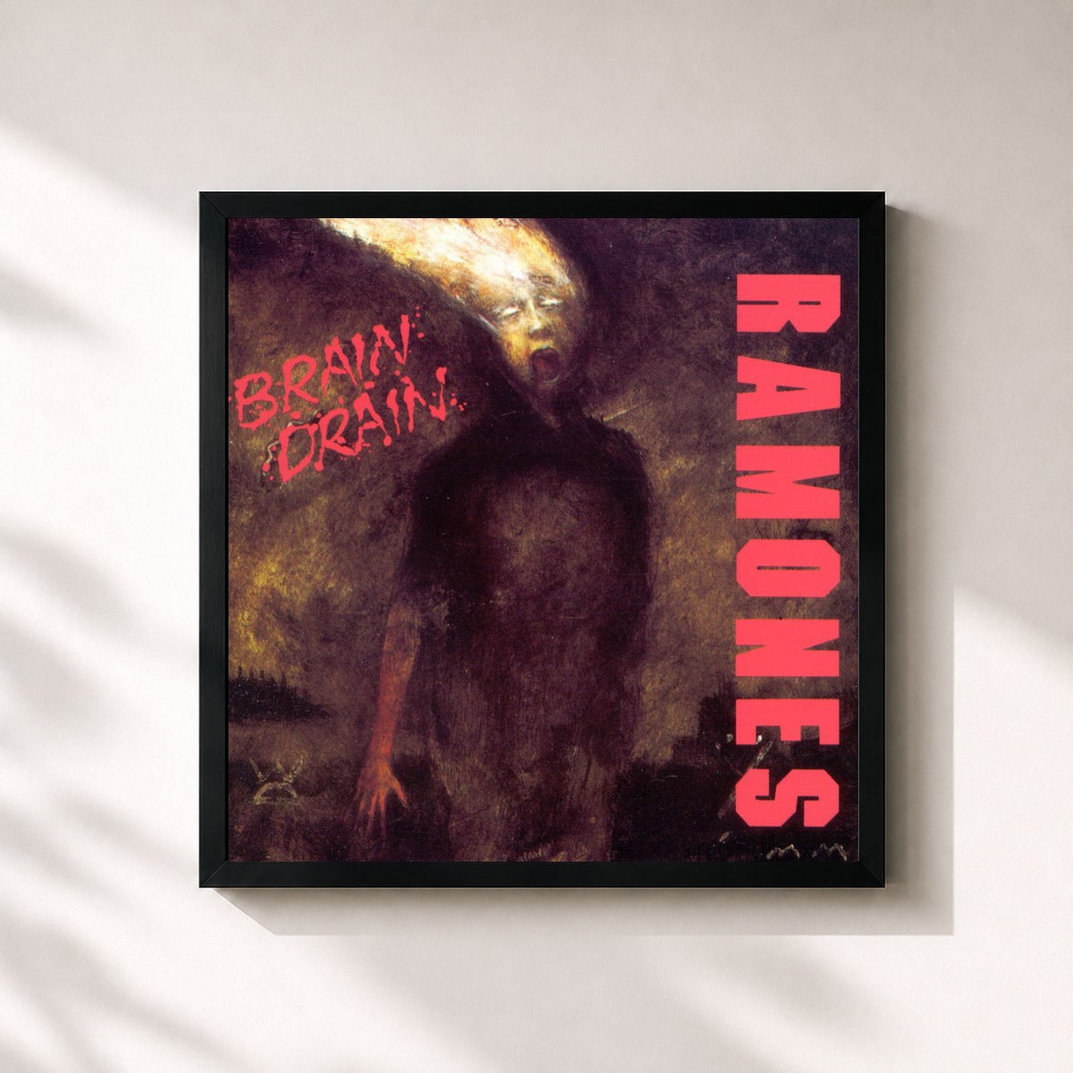 #noir Brain Drain di Ramones in stampa quadrata incorniciata, cornice nera 32x32 cm