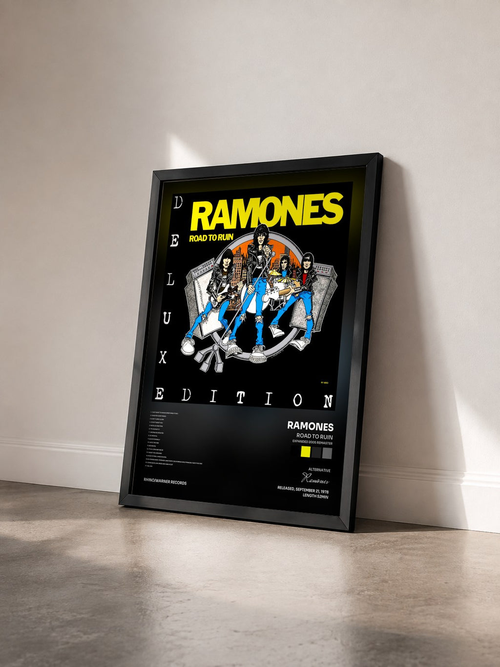 #noir Road to Ruin (Expanded 2005 Remaster) by Ramones as a framed art print seen at an angle, black frame
