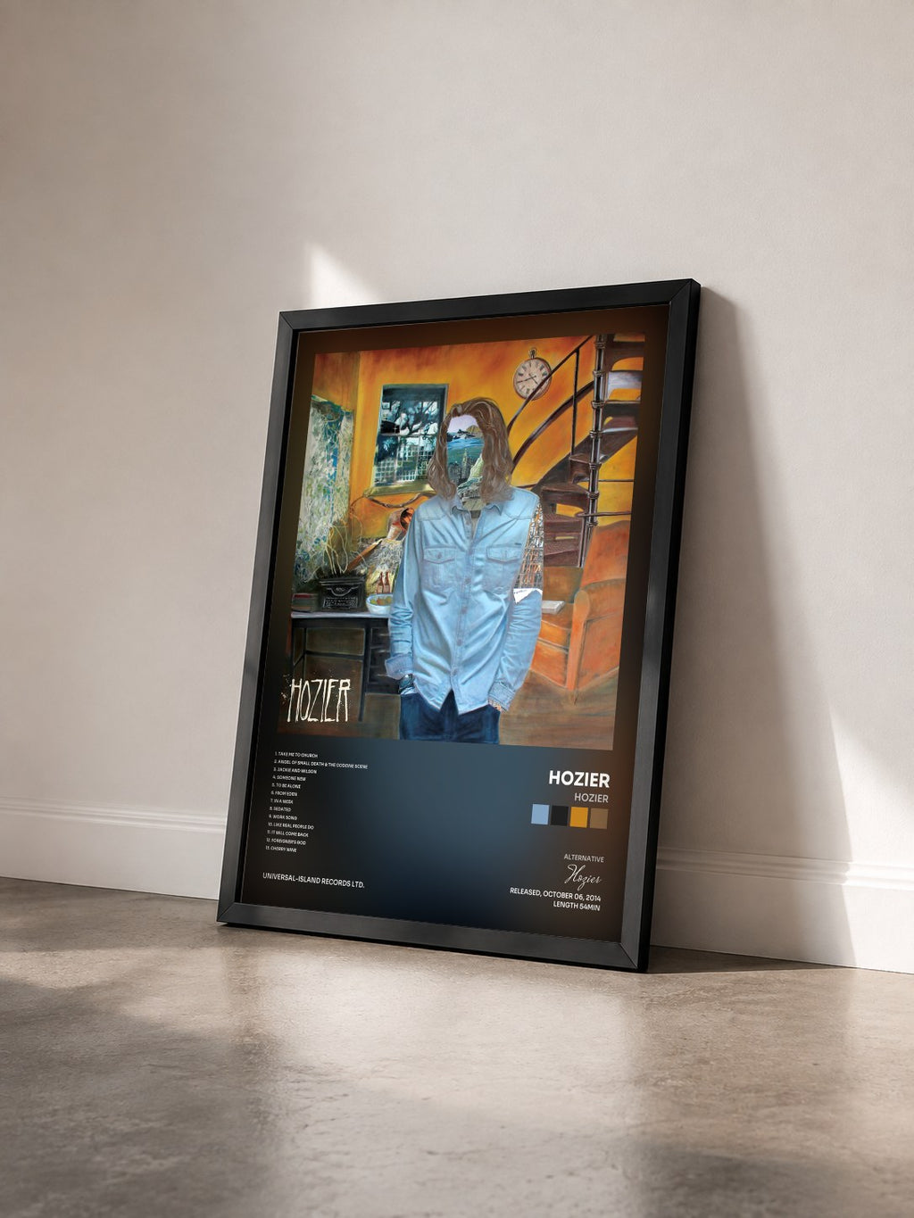 #noir Tableau de l'album Hozier de Hozier vu de trois quarts, cadre noir