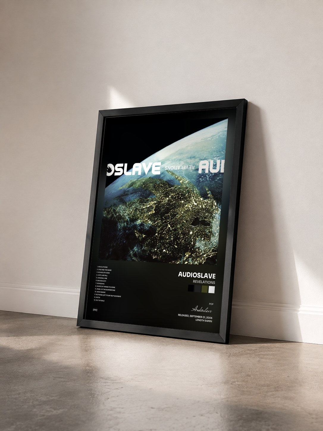 #noir Tableau de l'album Revelations de Audioslave vu de trois quarts, cadre noir