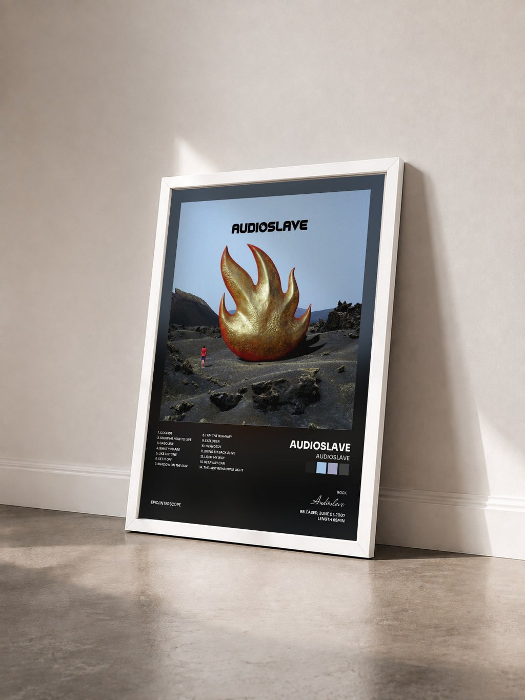 #blanc Tableau de l'album Audioslave de Audioslave vu de trois quarts, cadre blanc