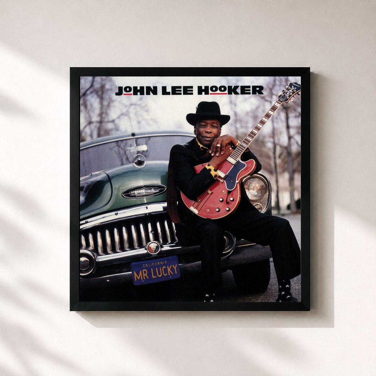 #noir Mr. Lucky de John Lee Hooker en lámina cuadrada enmarcada, marco negro de 32x32 cm