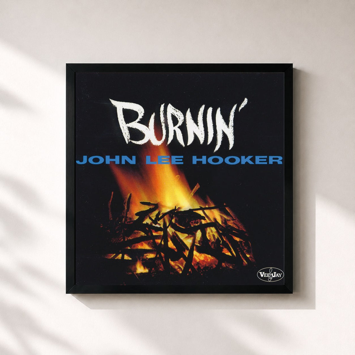 #noir Burnin' de John Lee Hooker en lámina cuadrada enmarcada, marco negro de 32x32 cm