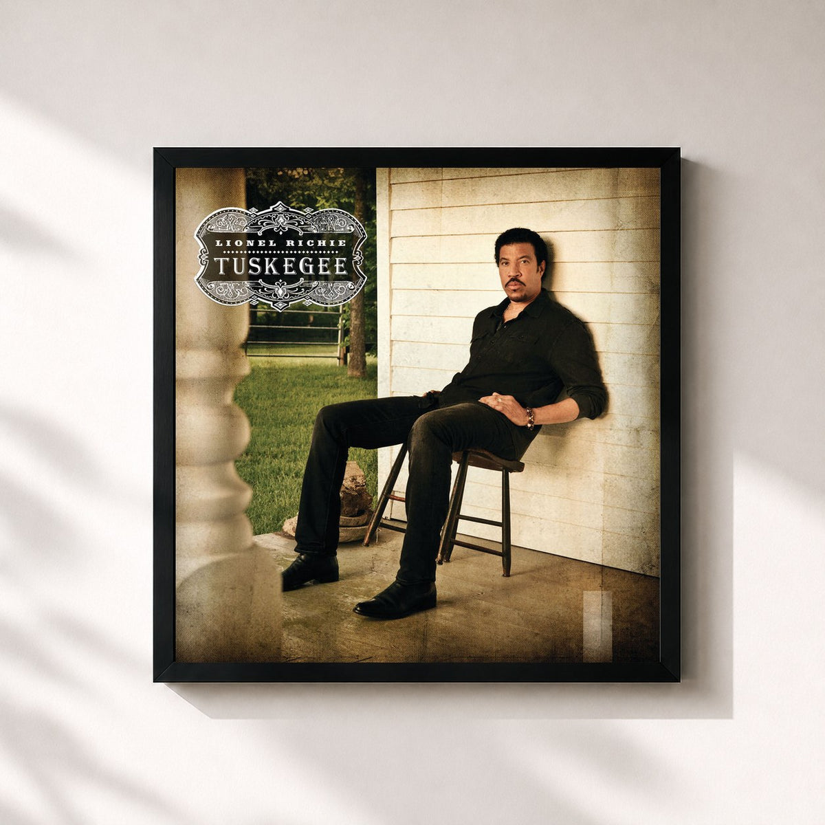 #noir Tableau carré de l'album Tuskegee de Lionel Richie, cadre noir 32x32 cm