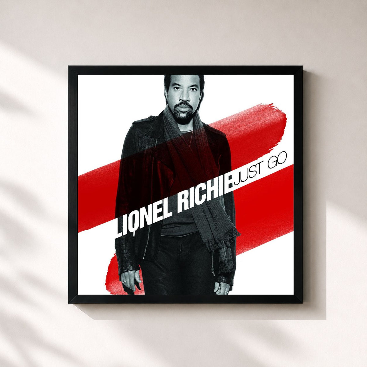 #noir Tableau carré de l'album Just Go de Lionel Richie, cadre noir 32x32 cm