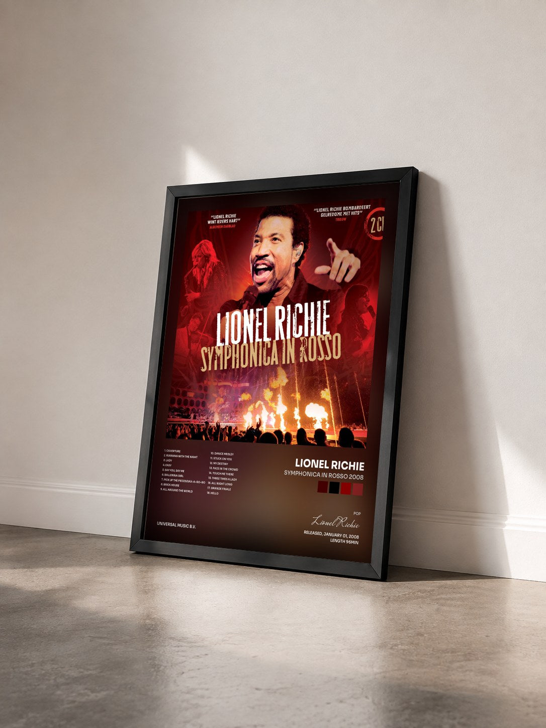 #noir Tableau de l'album Symphonica In Rosso 2008 de Lionel Richie vu de trois quarts, cadre noir