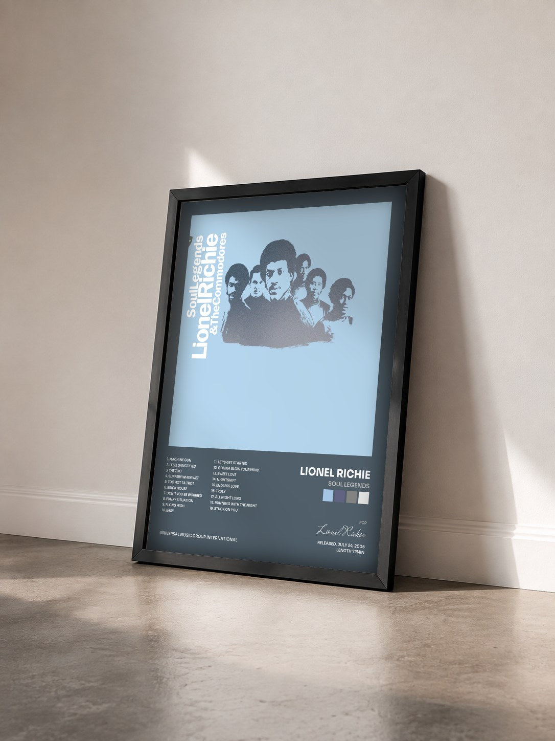 #noir Tableau de l'album Soul Legends de Lionel Richie vu de trois quarts, cadre noir